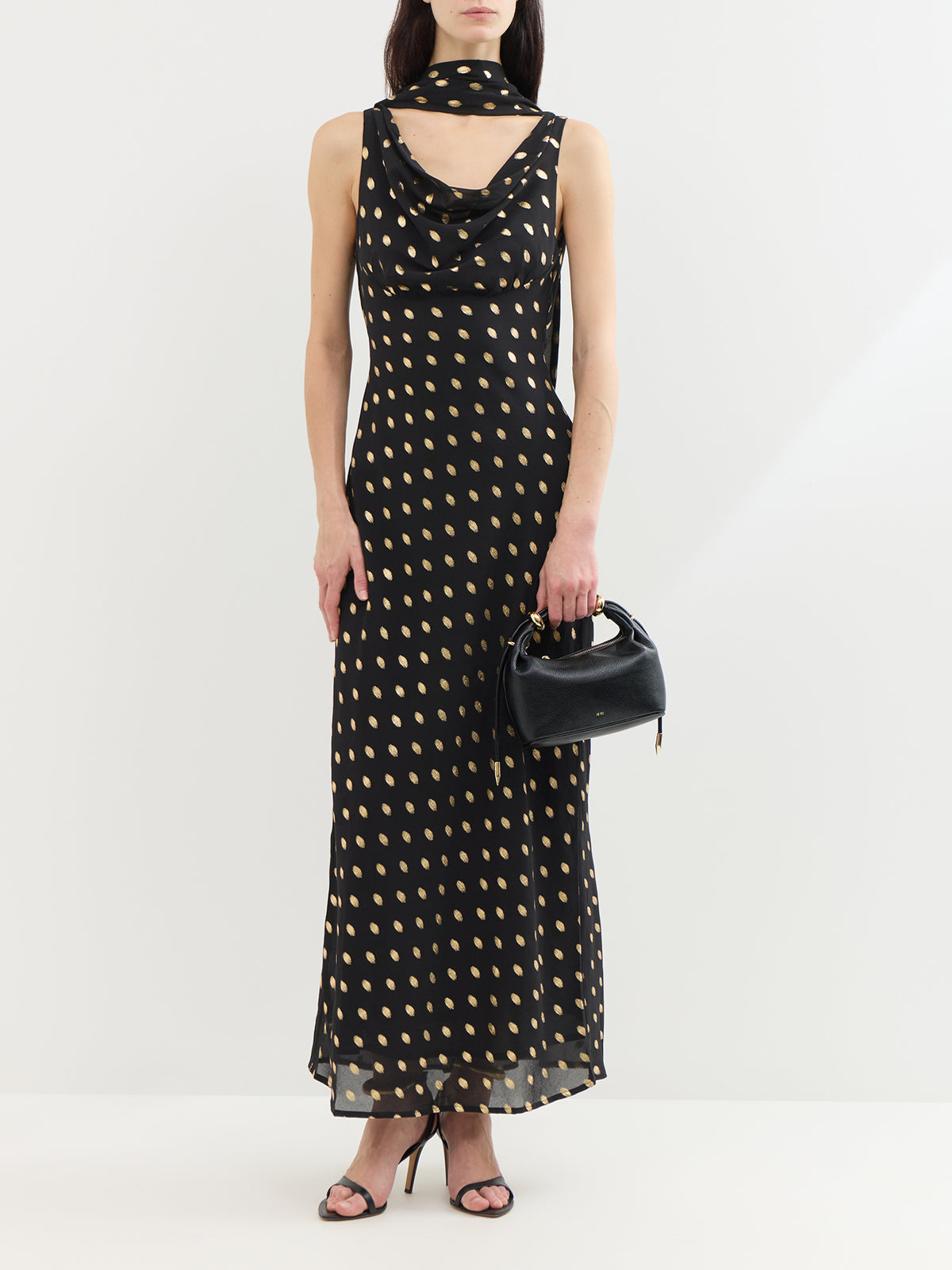 Sophie Gold Fleck Midi Dress - Black