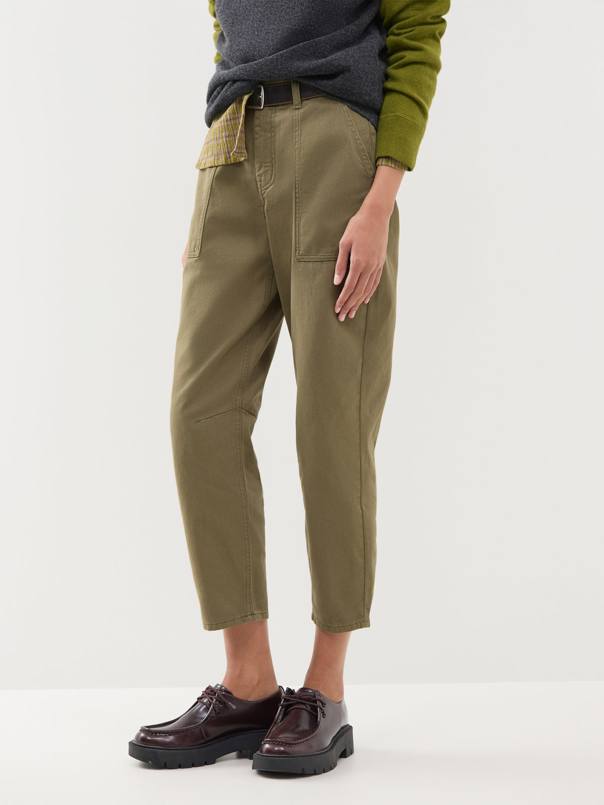 Cotton Thea Utility Trousers - Khaki Green