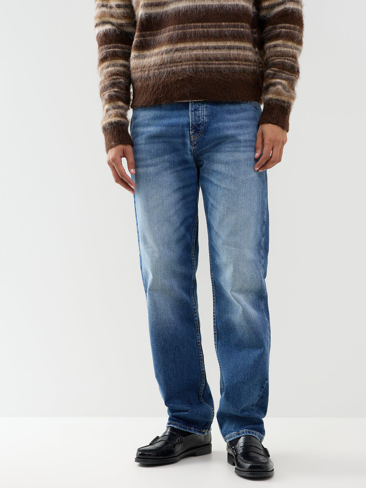 Edge Performance Organic Cotton Blend Straight Jeans - Dark Medium Blue Denim