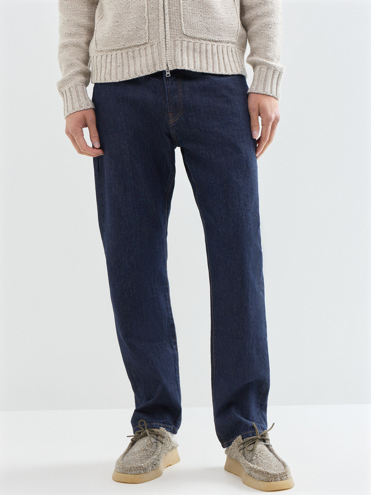 Edge Straight-Leg Organic Cotton Blend Jeans - Dark Blue Denim