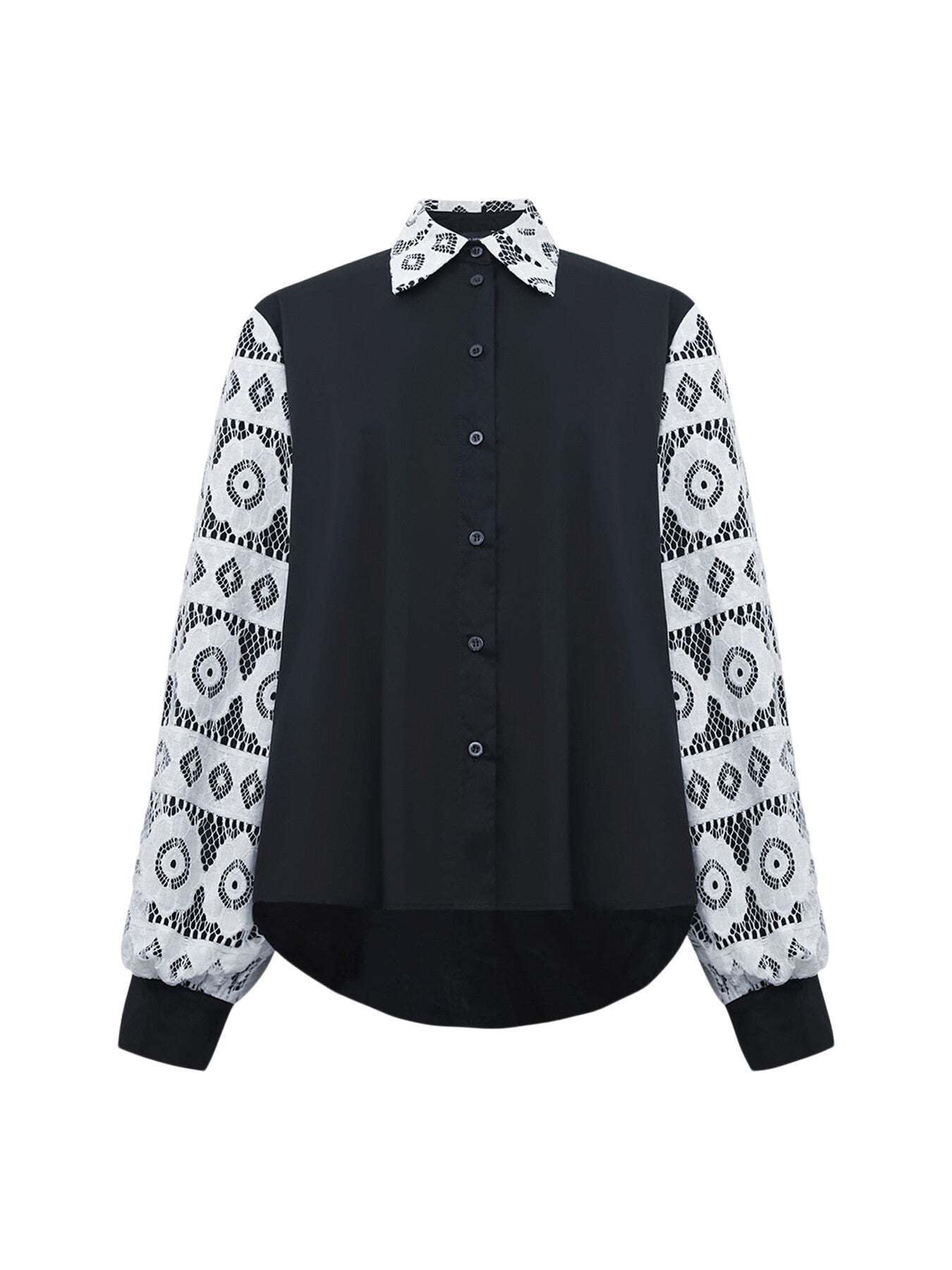 Crochet Sleeves Shirt Black