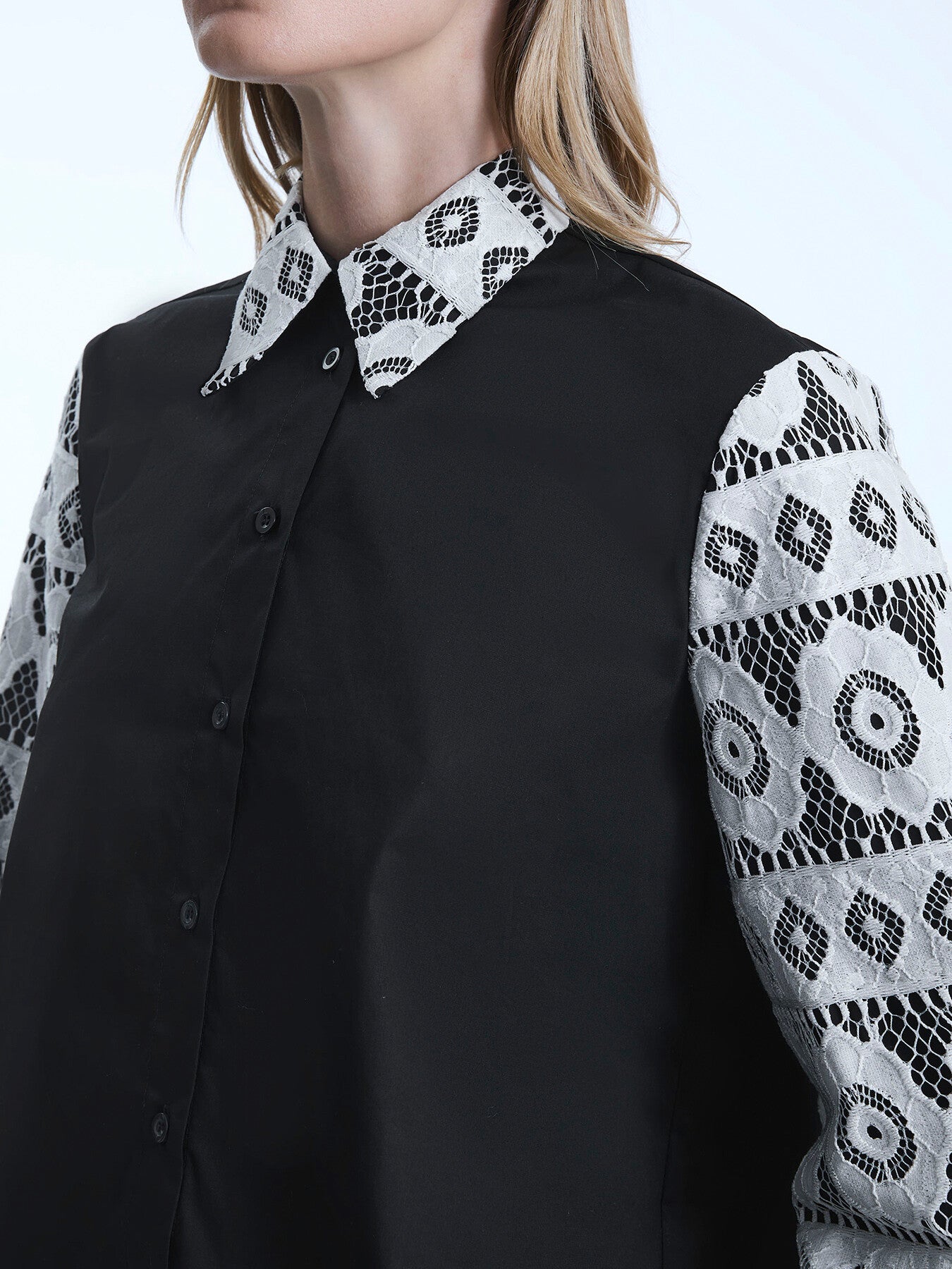 Crochet Sleeves Shirt Black
