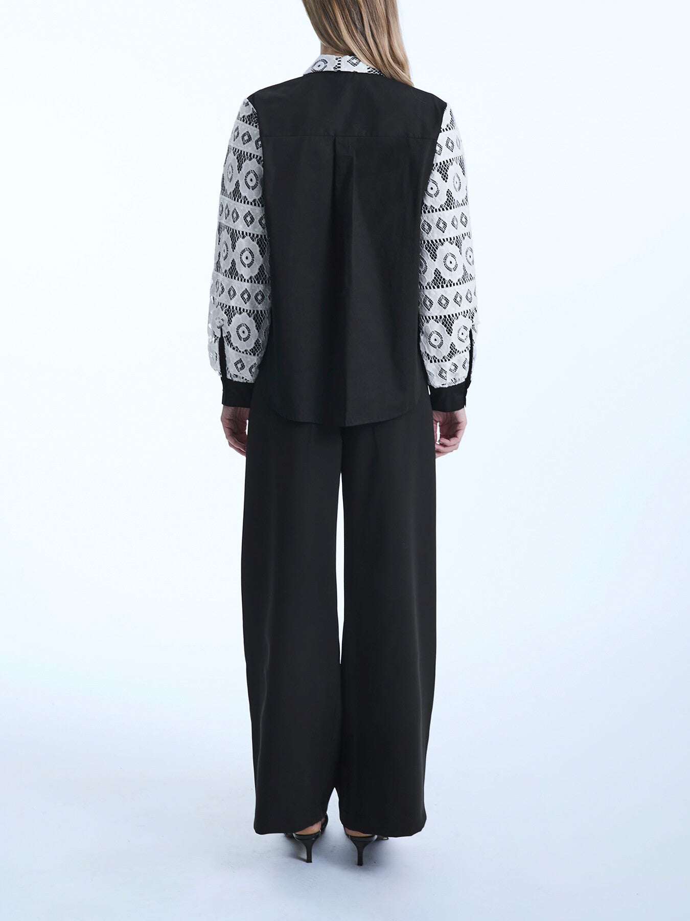 Crochet Sleeves Shirt Black