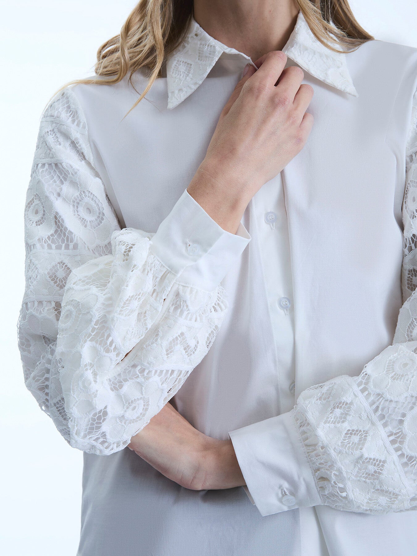 Crochet Sleeves Shirt White