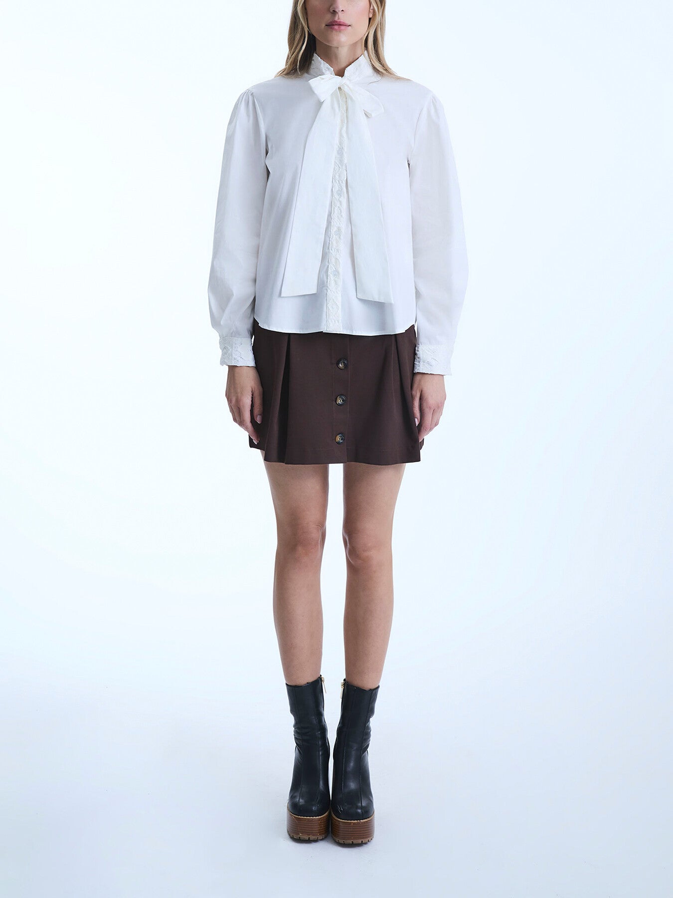 Crochet Tie Neck Shirt