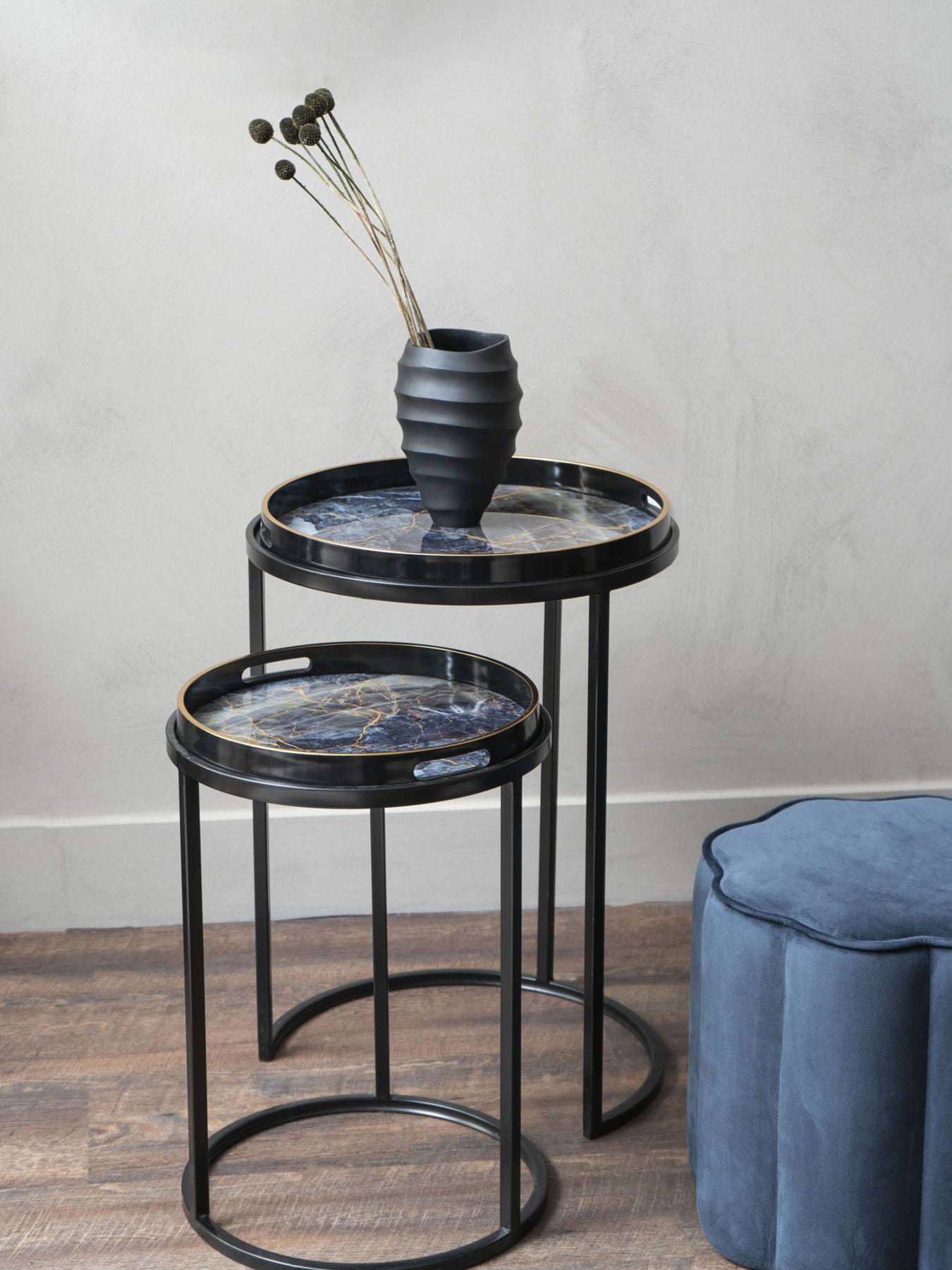 Vesuvius Black and Gold Nesting Tables Set of Two