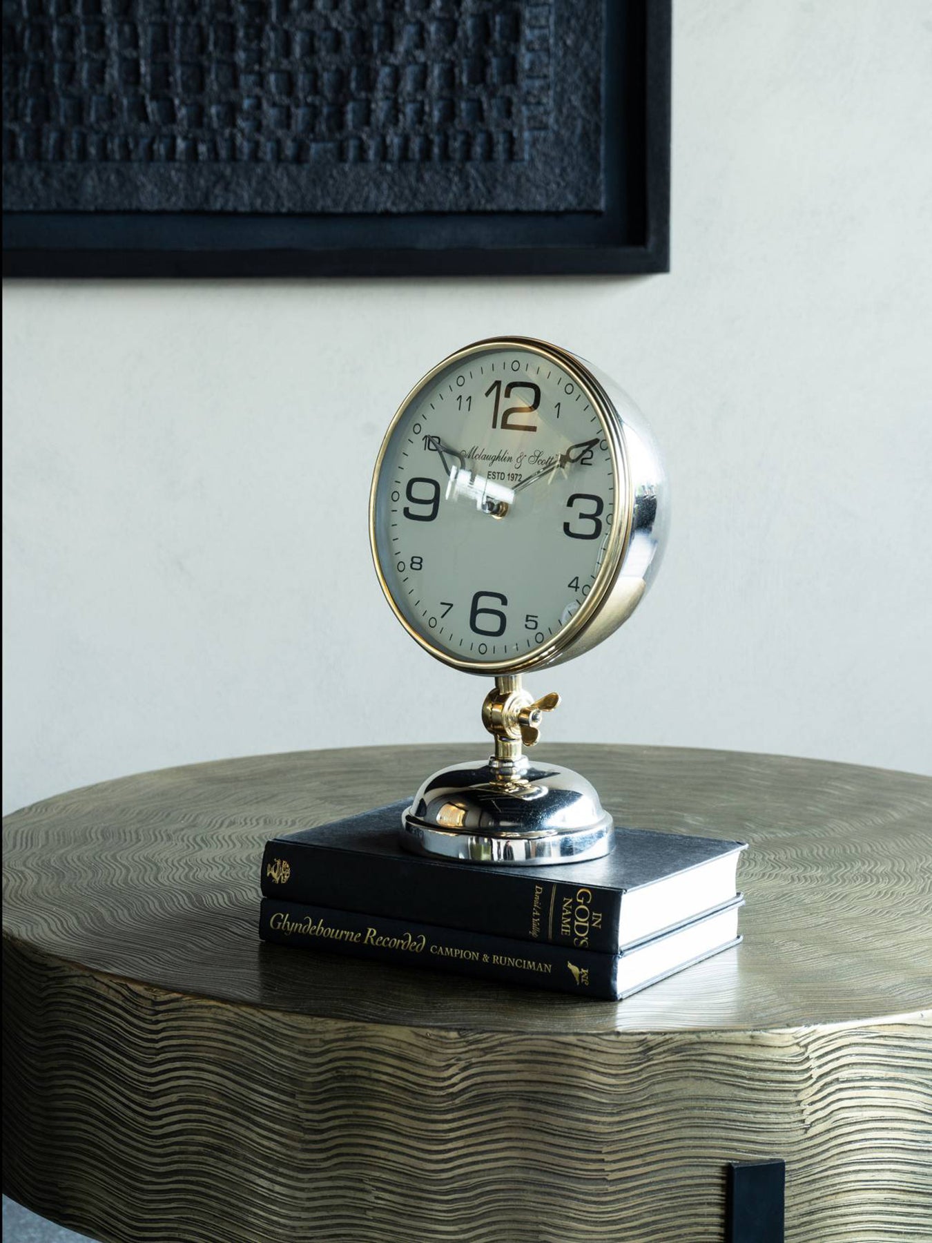 Stollard Silver Mantel Clock with Gold Accents
