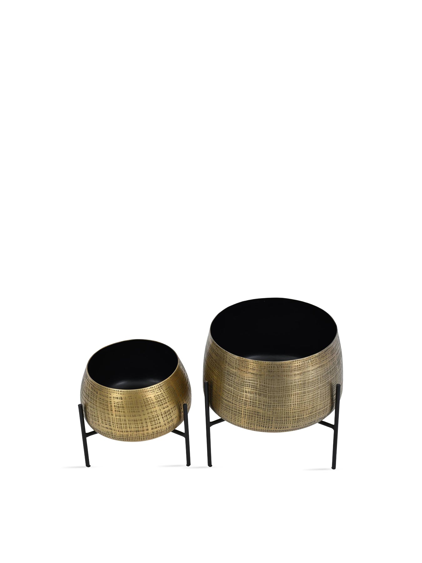 Clyde Brass Planters on Black Stands Set of Two