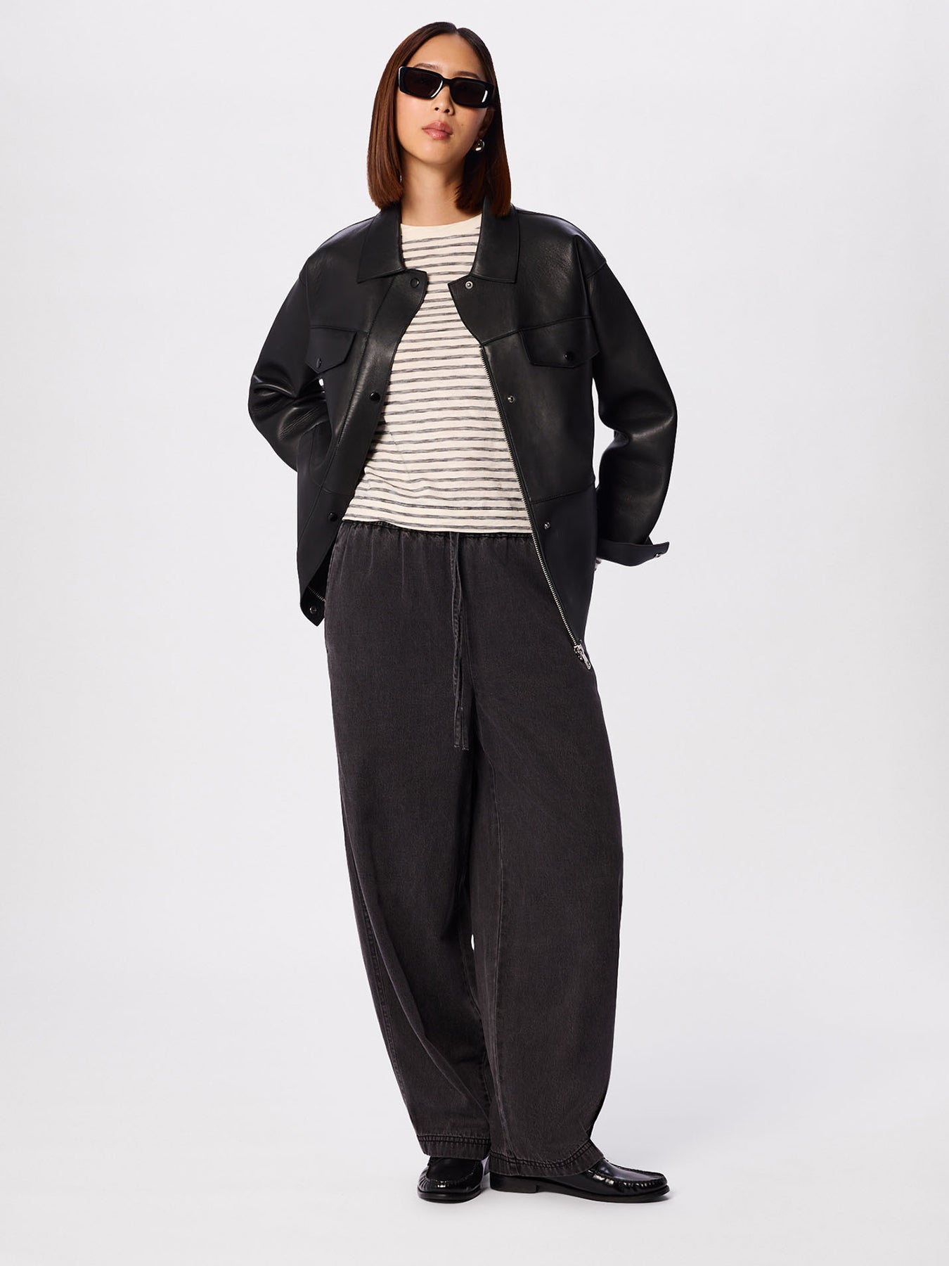 Stripe Crew Neck Pocket Top White