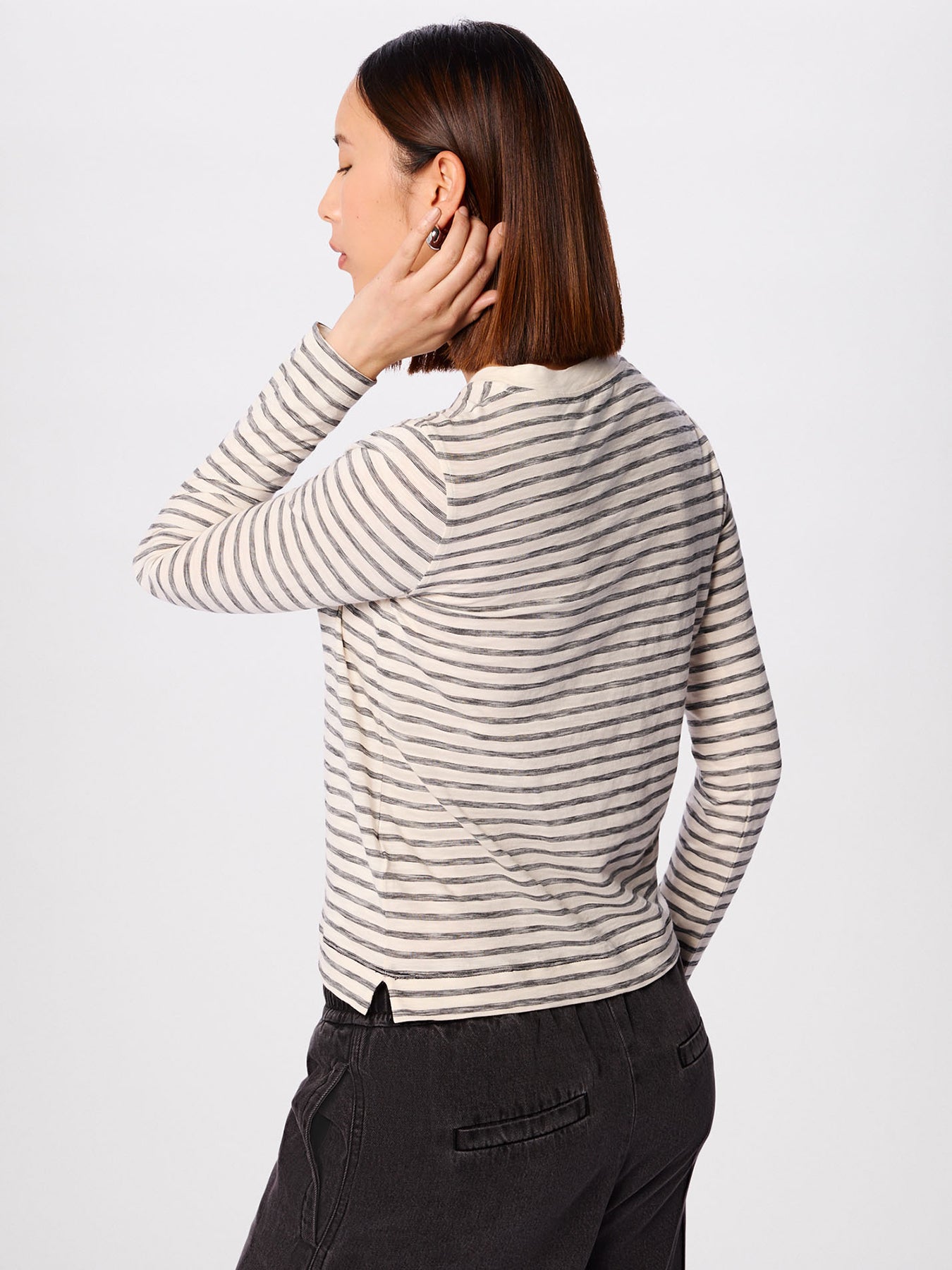 Stripe Crew Neck Pocket Top White