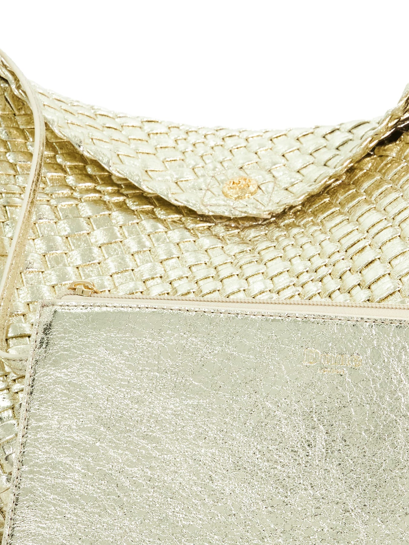 Deliberate L Gold Woven Shoulder Bag