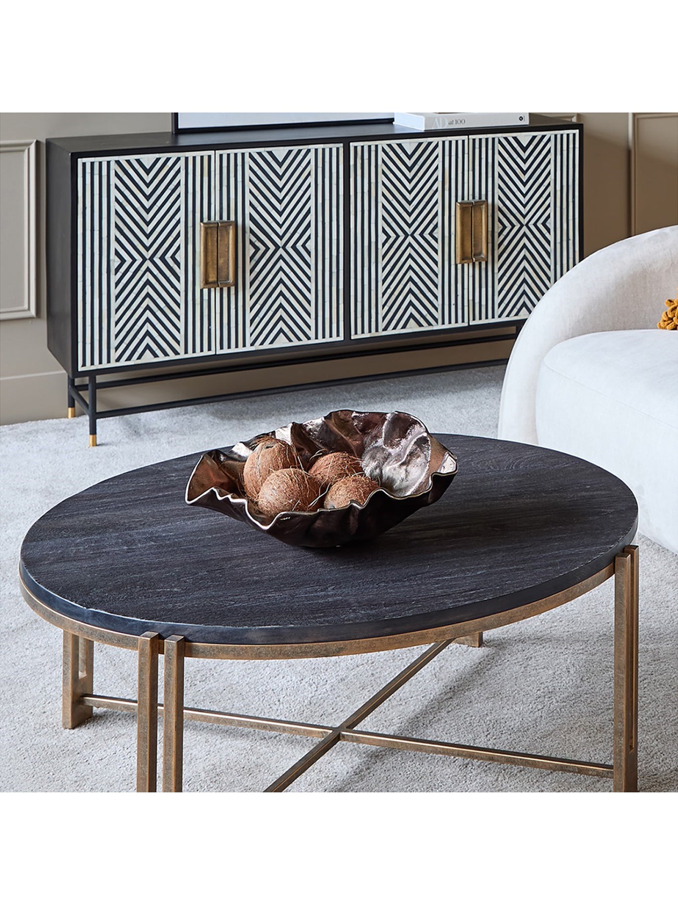 Dalston Sandblasted Wood and Champagne Frame Coffee Table Black