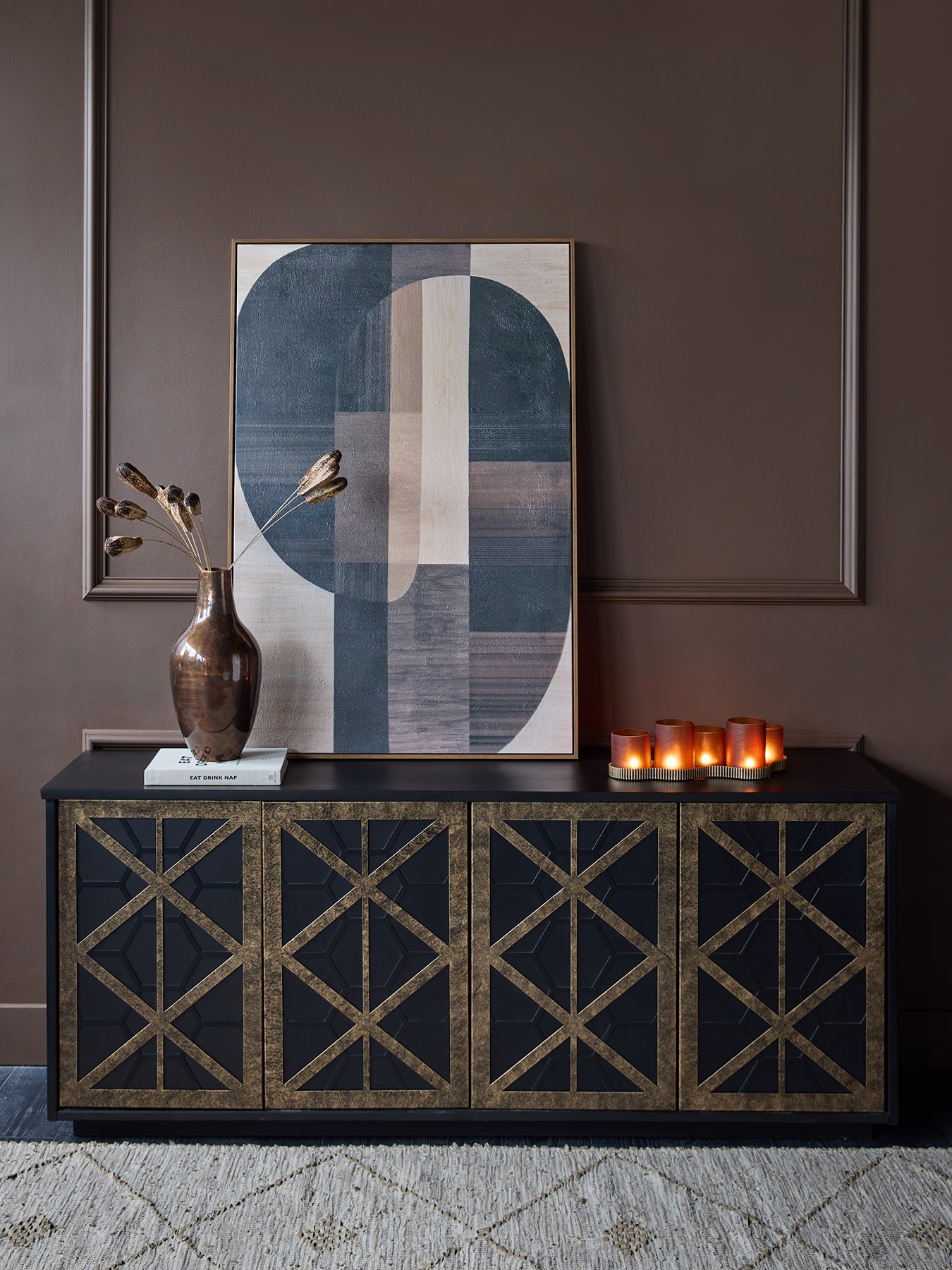 Reeno Fretwork Buffet Sideboard Black