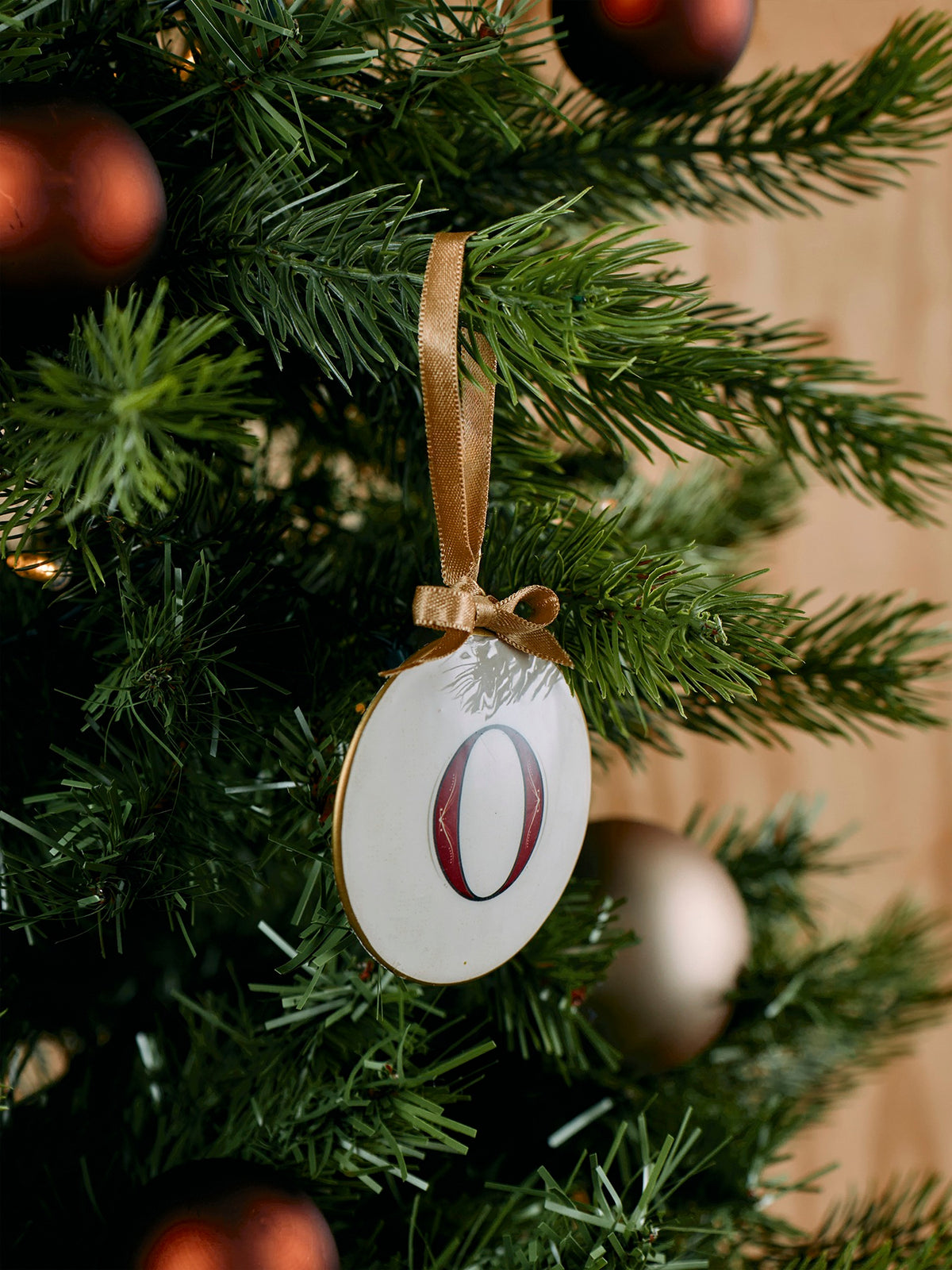 Enamel Round Alphabet Letter Bauble WHITE / RED