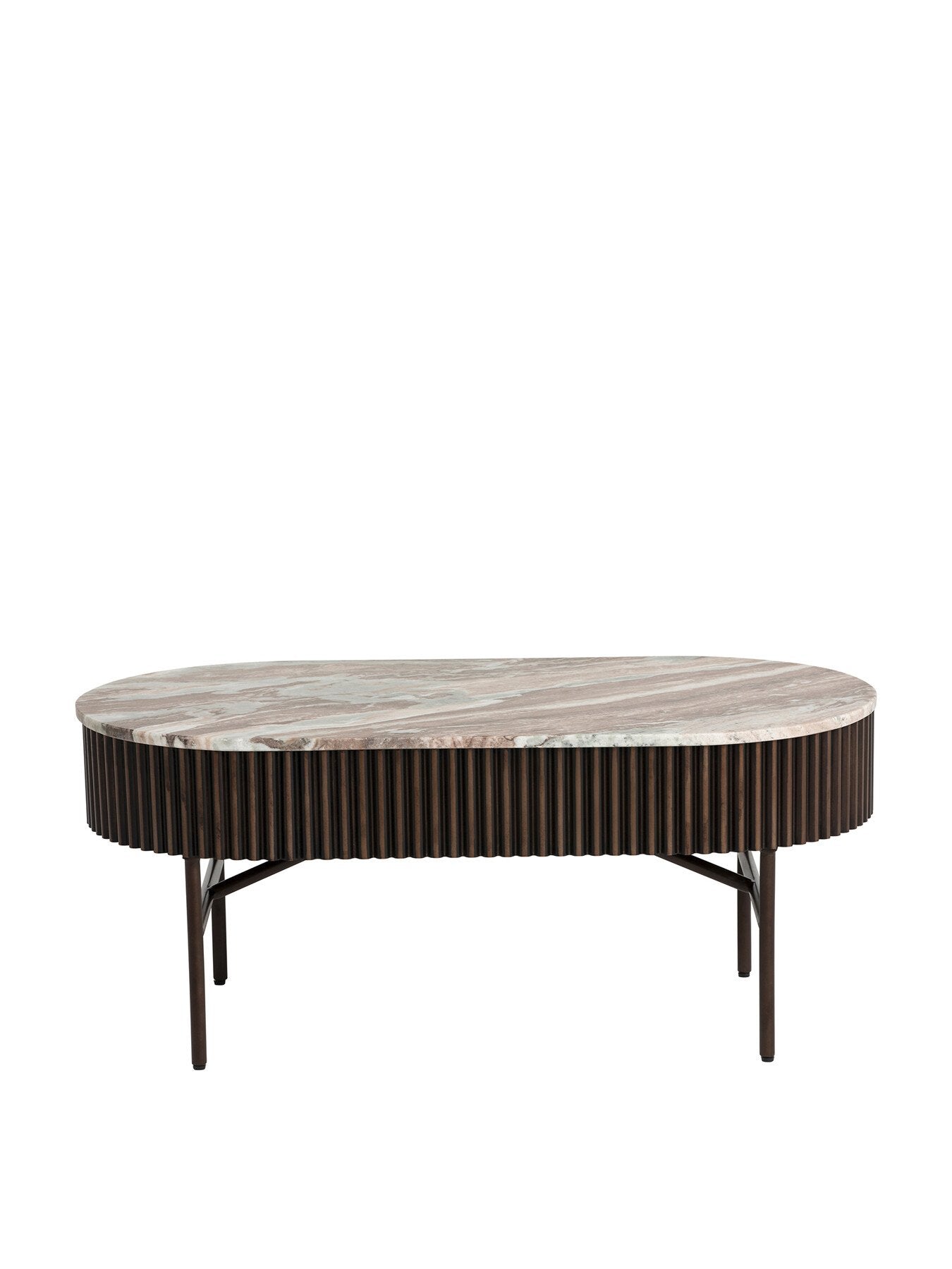 Gion Oval Marble With Wave Metal Body 100cm Coffee Table