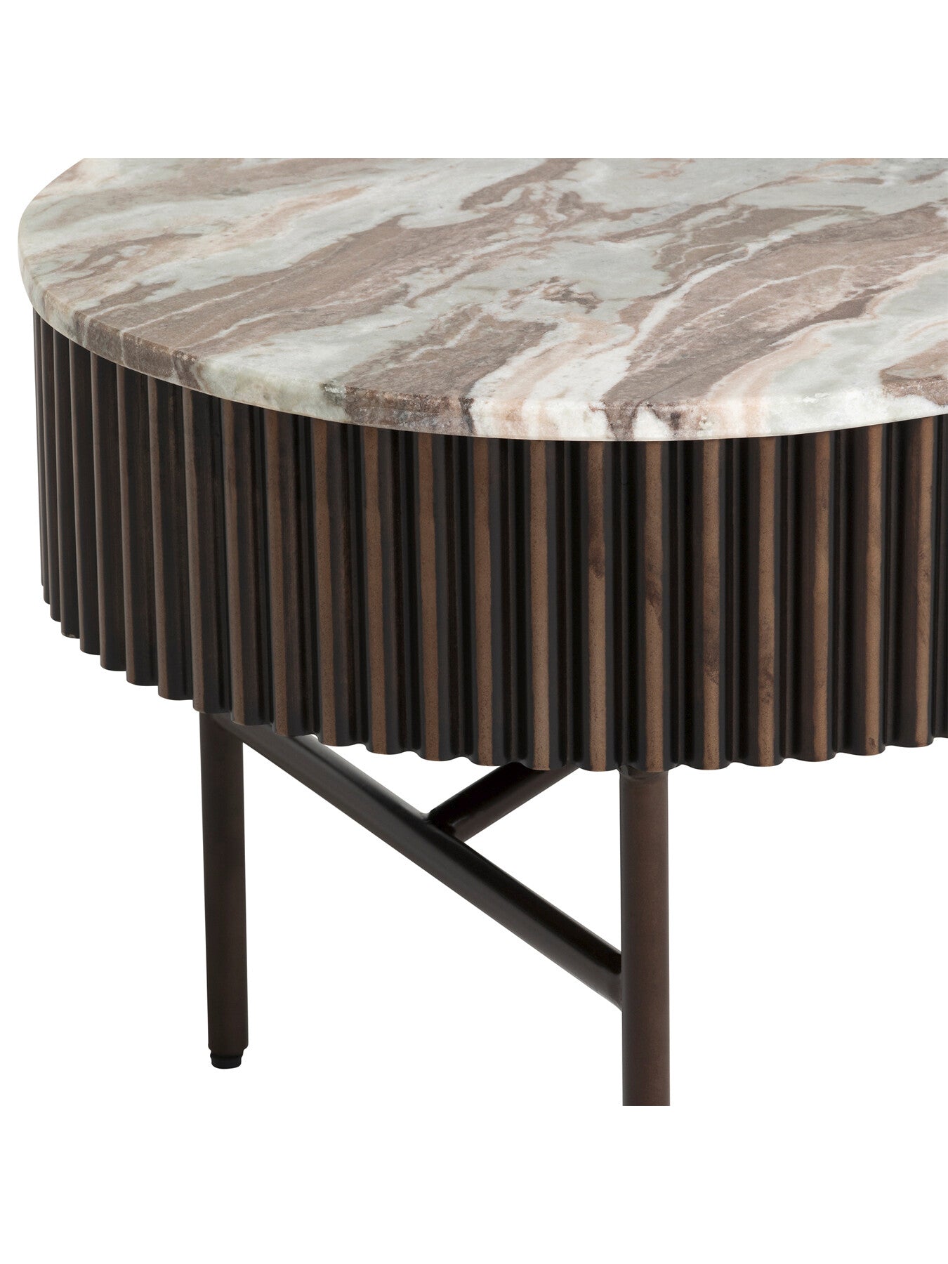 Gion Oval Marble With Wave Metal Body 100cm Coffee Table