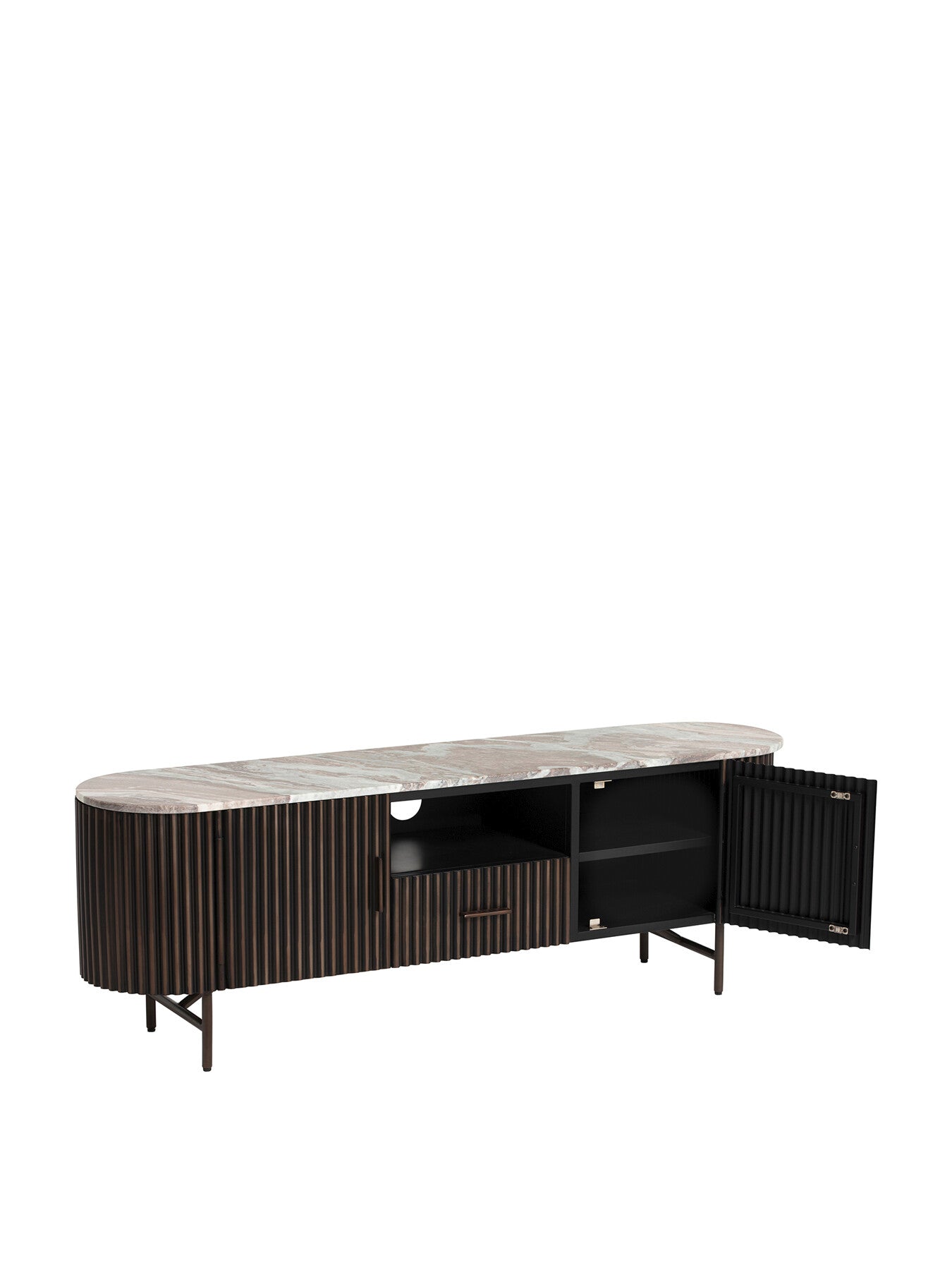 Gion Marble With Wave Metal Body 3 Door Tv Unit