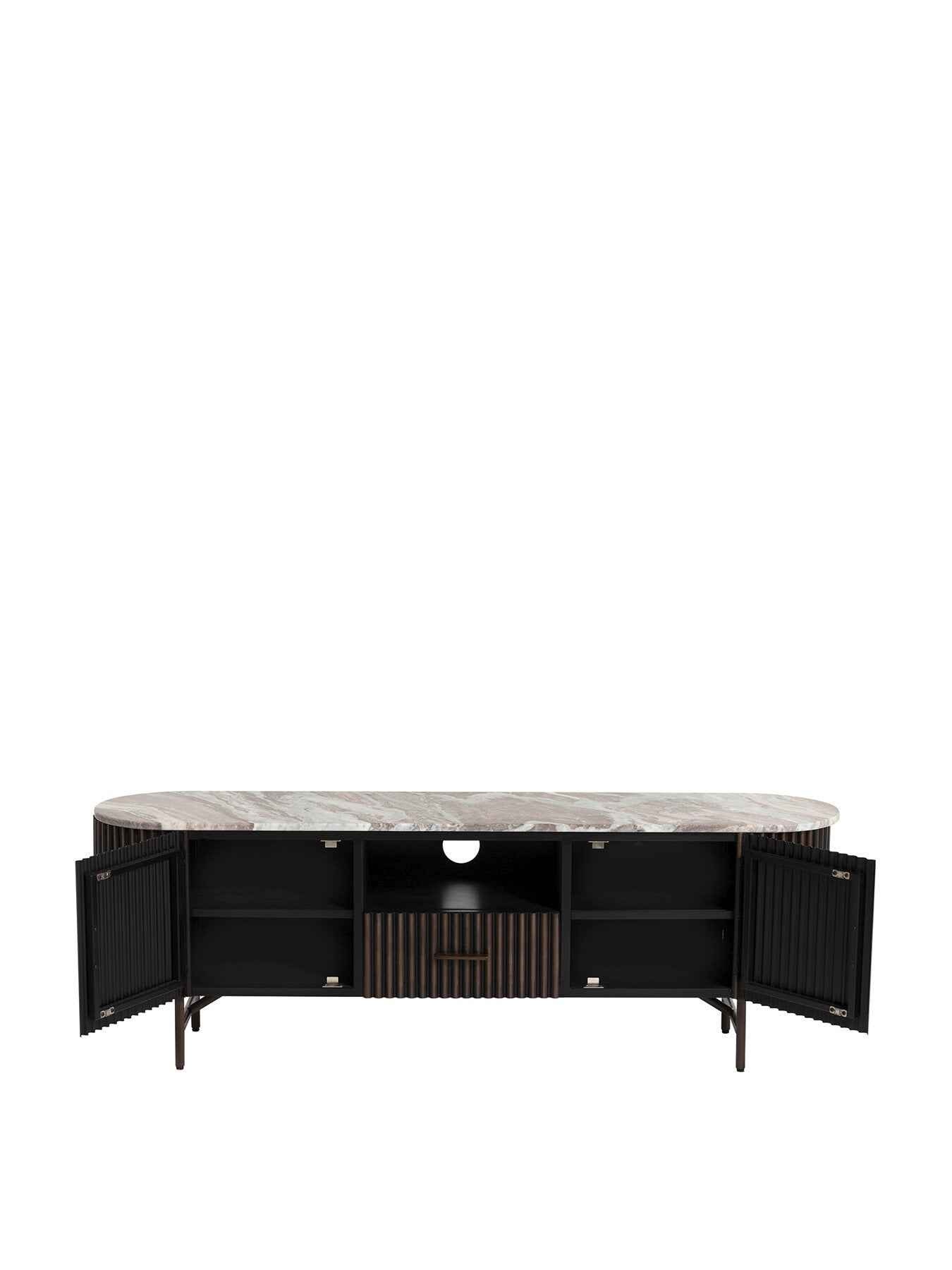 Gion Marble With Wave Metal Body 3 Door Tv Unit