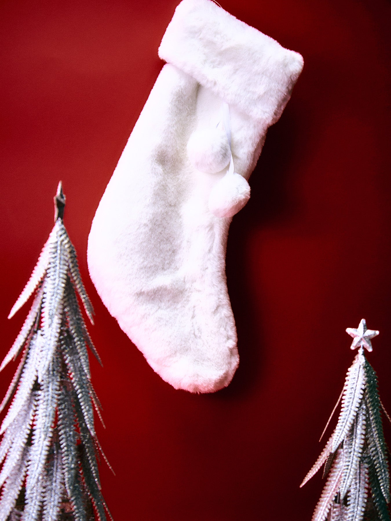 Faux Fur Stocking Poms Christmas Decoration White