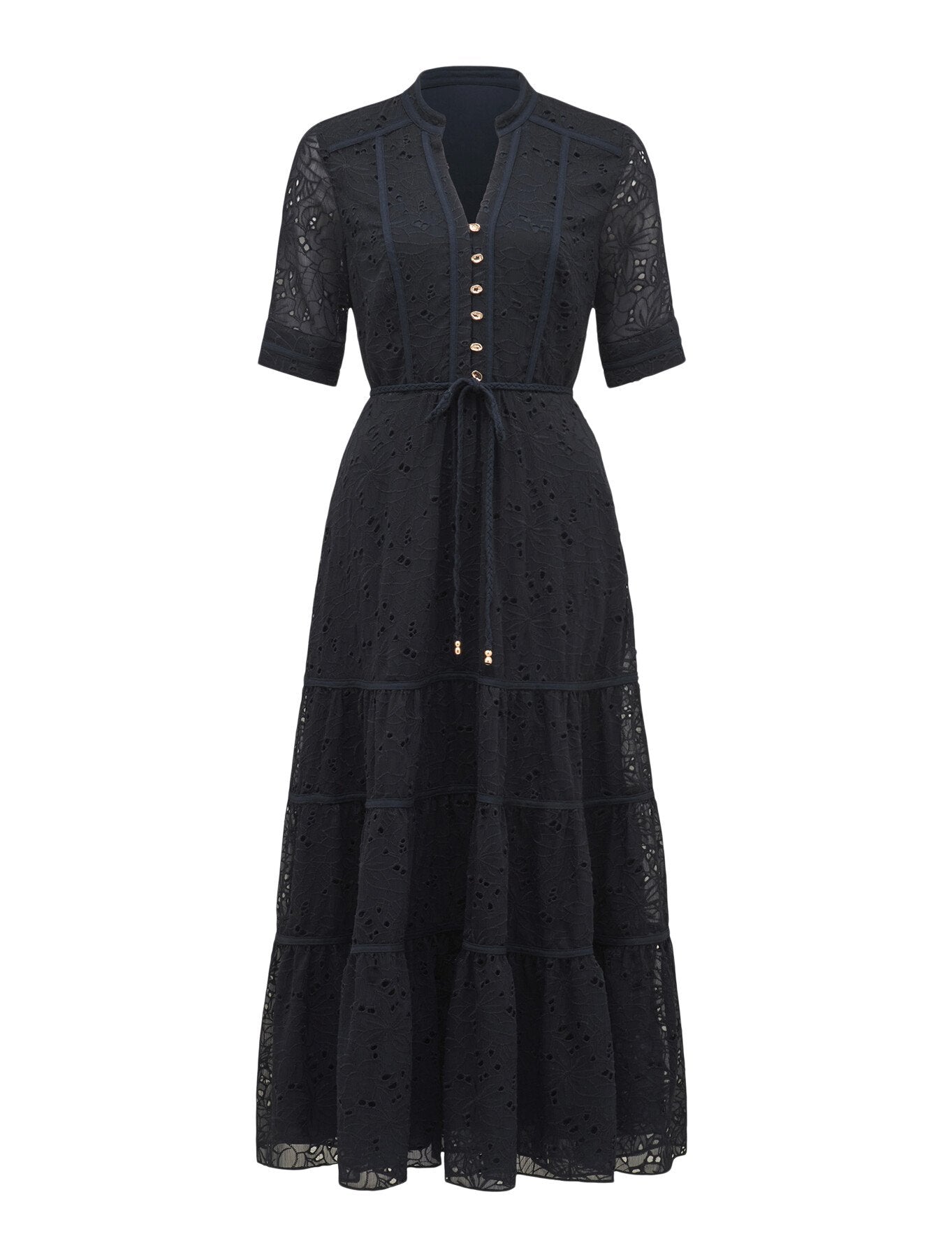 Rachel Embroidered Short Sleeves Midi Dress