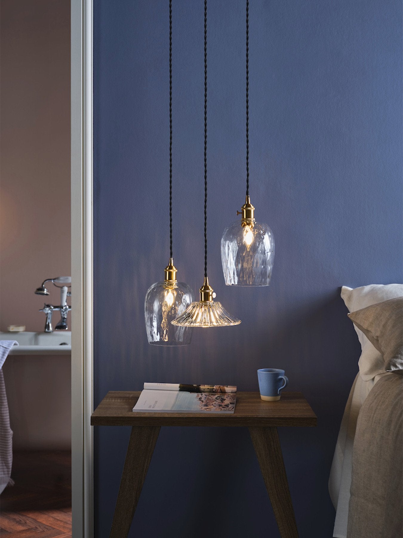 Hadano Pendant - Natural Brass with Dimpled Glass Shade