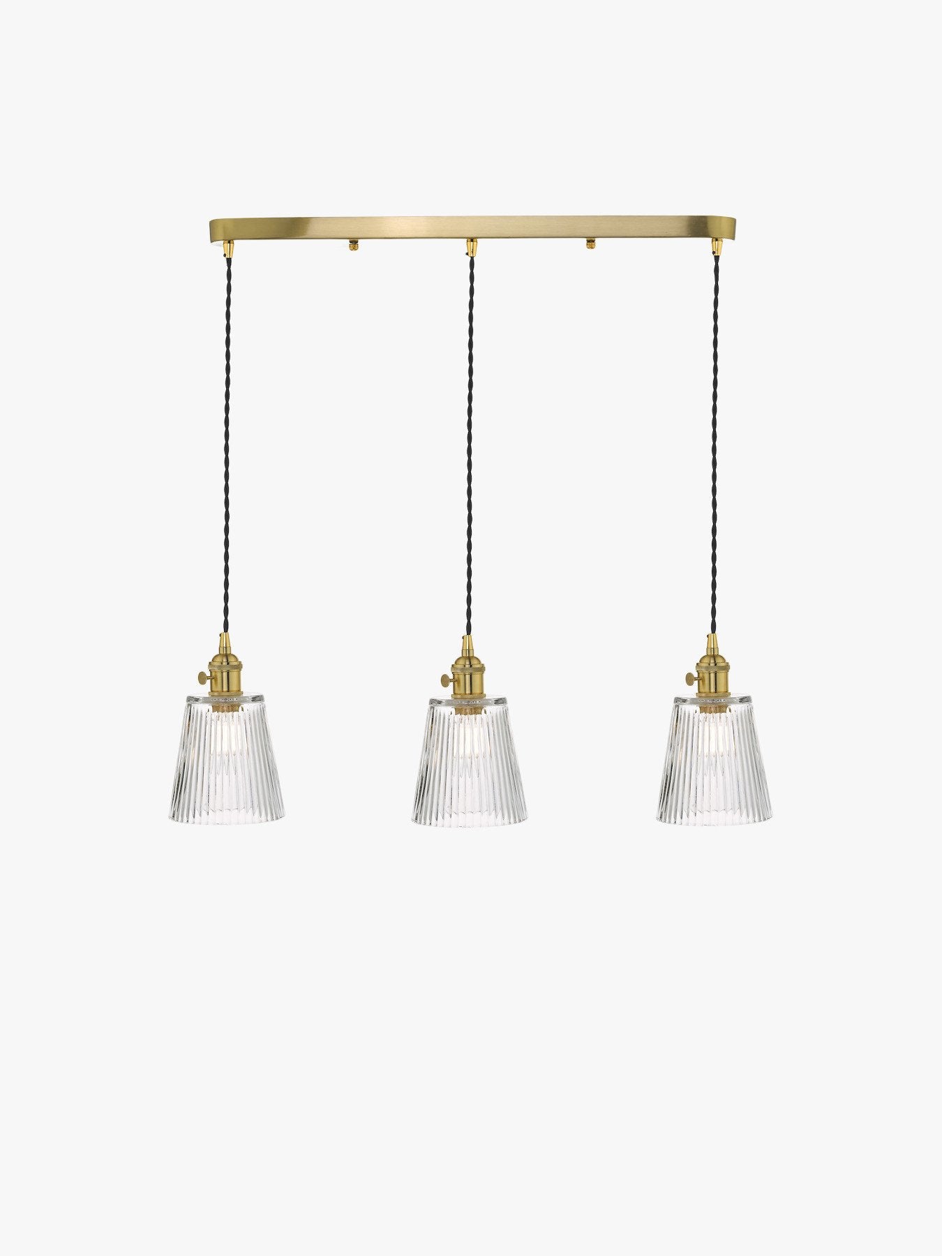 Hadano 3 Light Brass Suspension with Ribbed Glass Shades