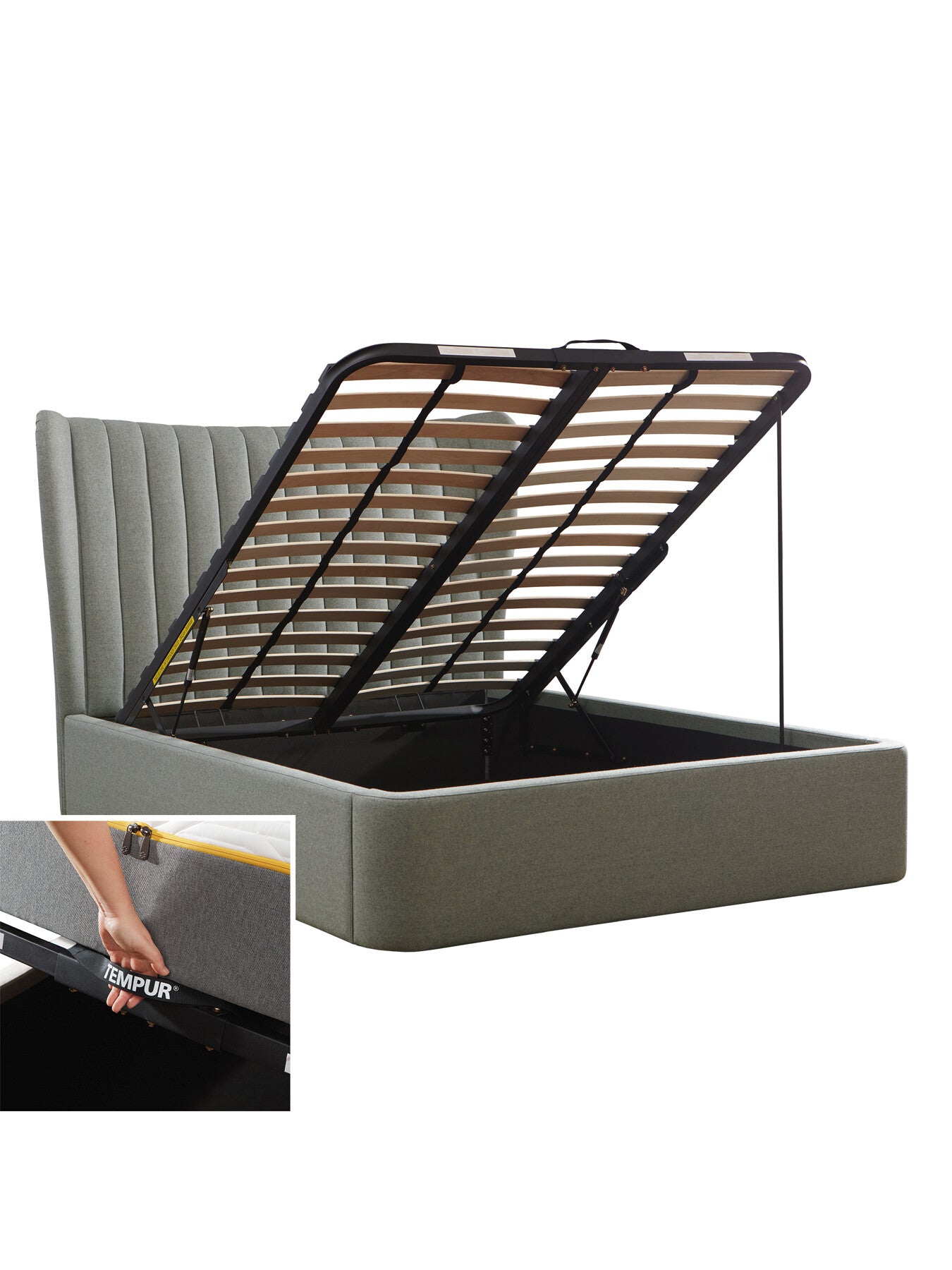 Grey Horton Grey Fabric King Ottoman Bed Frame