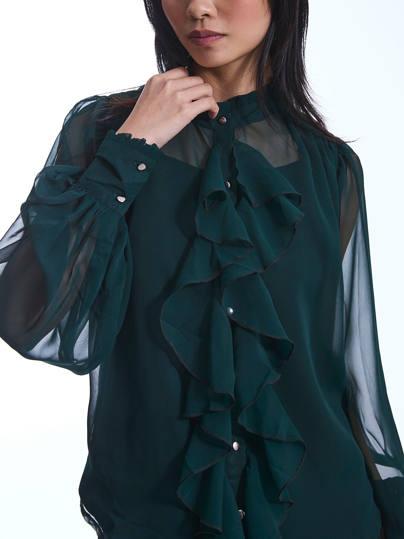 Ruffle Shift Green Shirt