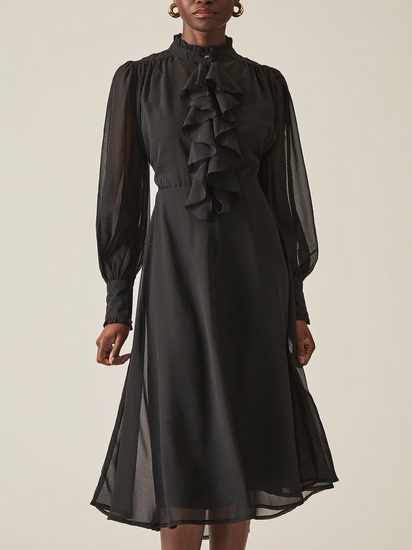 Ruffle Shift Midi Dress