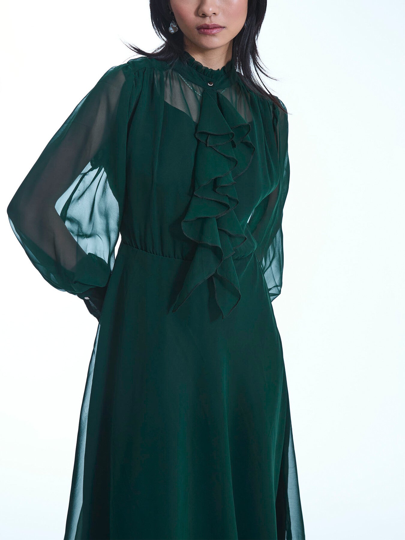 Green Ruffle Shift Midi Dress