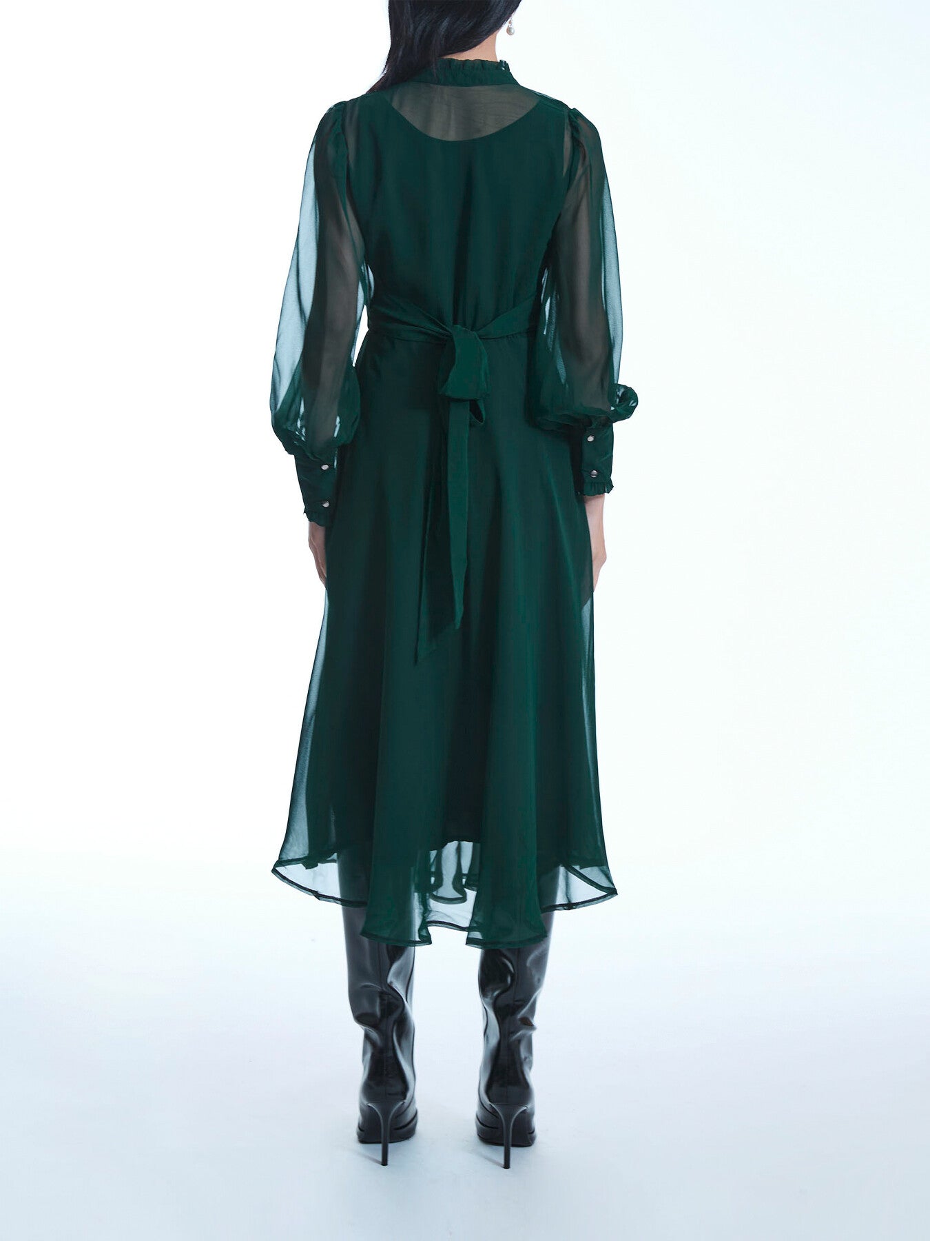 Green Ruffle Shift Midi Dress