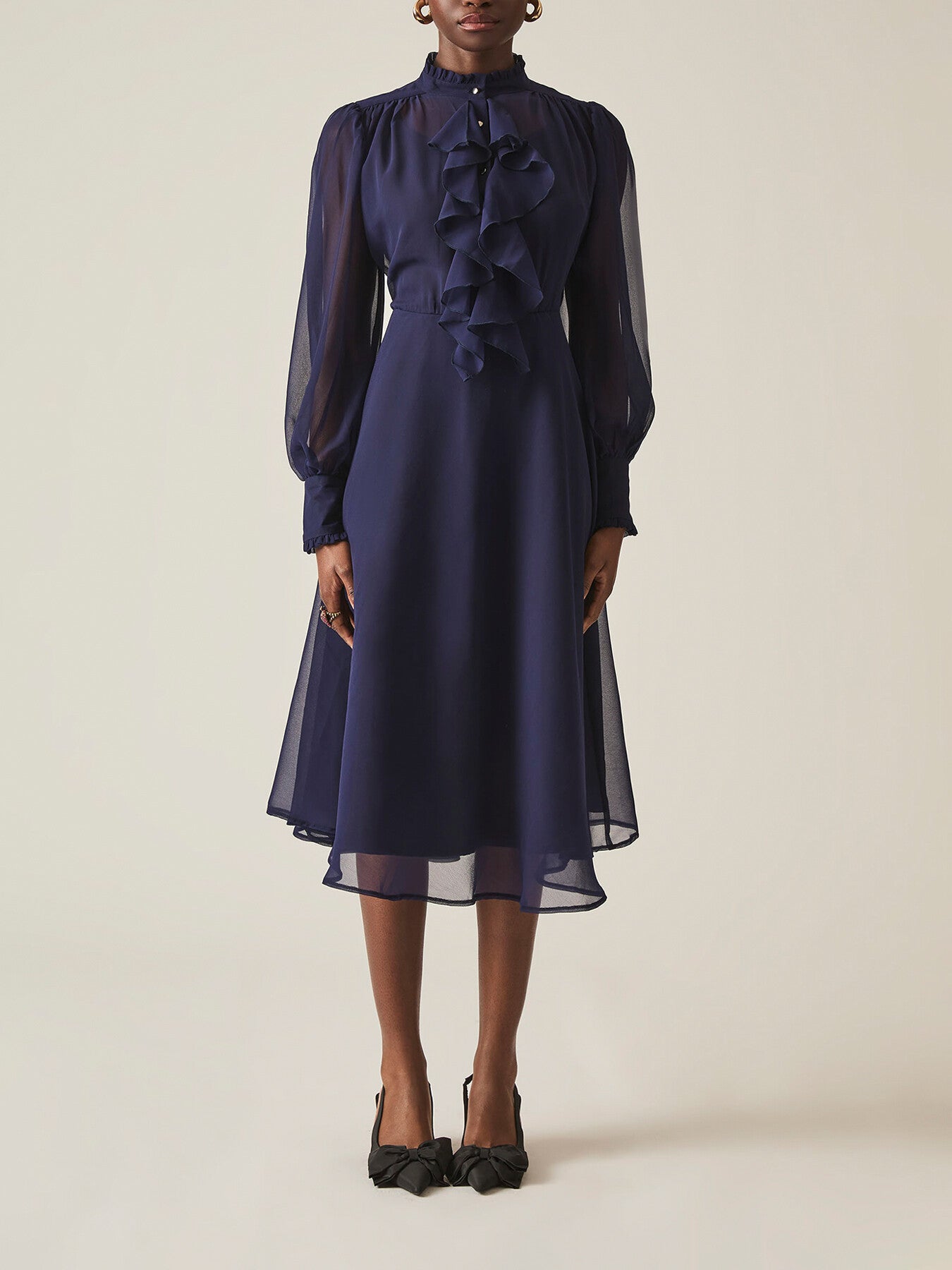 Ruffle Shift Midi Dress