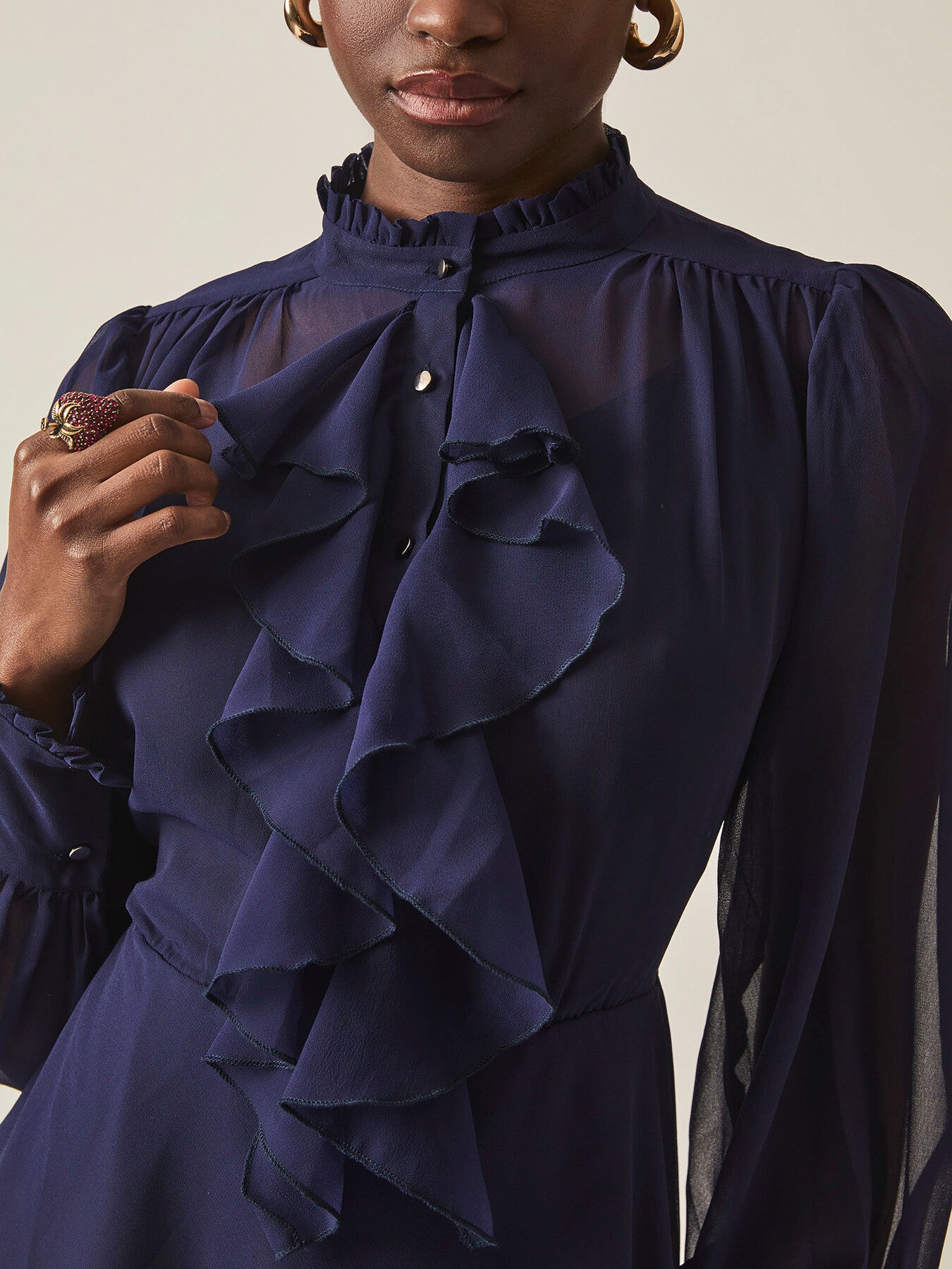 Ruffle Shift Midi Dress