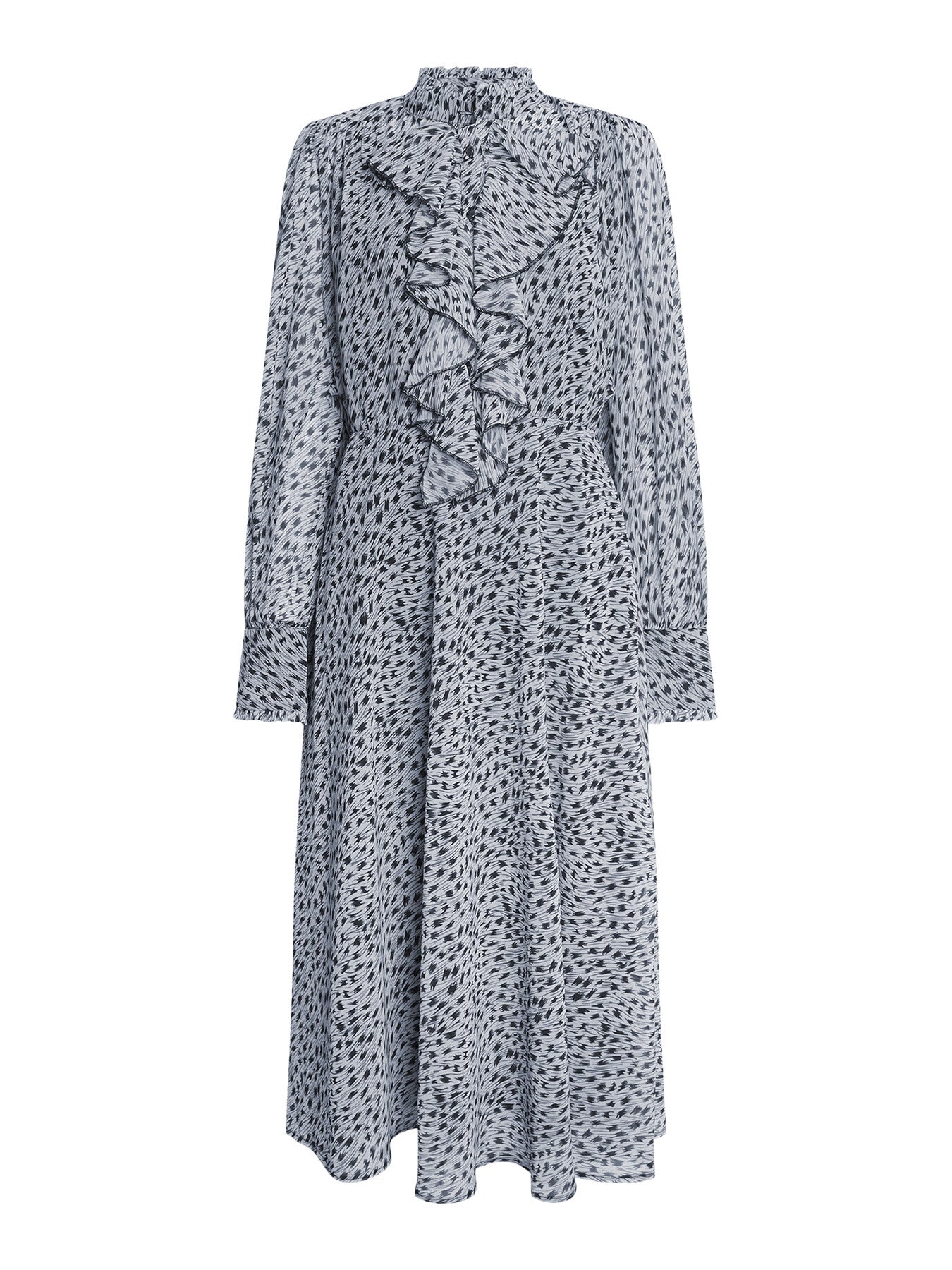 Printed Front Ruffle Midi Dress