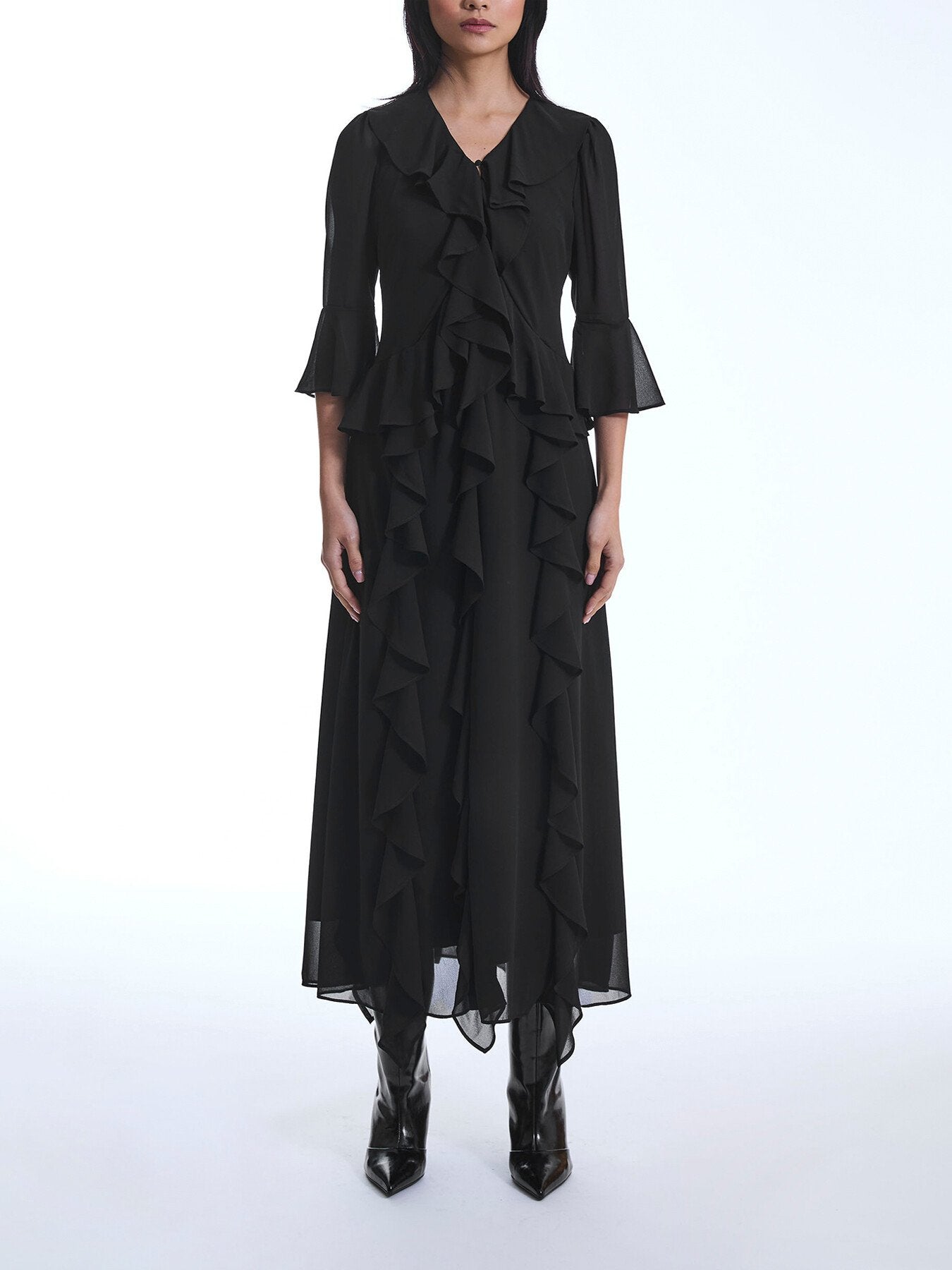 V-Neck Ruffle Dress