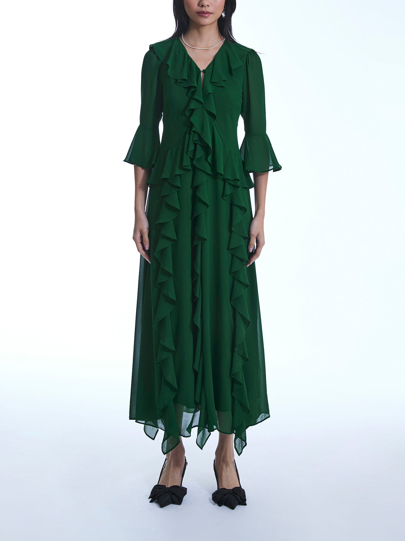 V-Neck Ruffle Dress – Fenwick