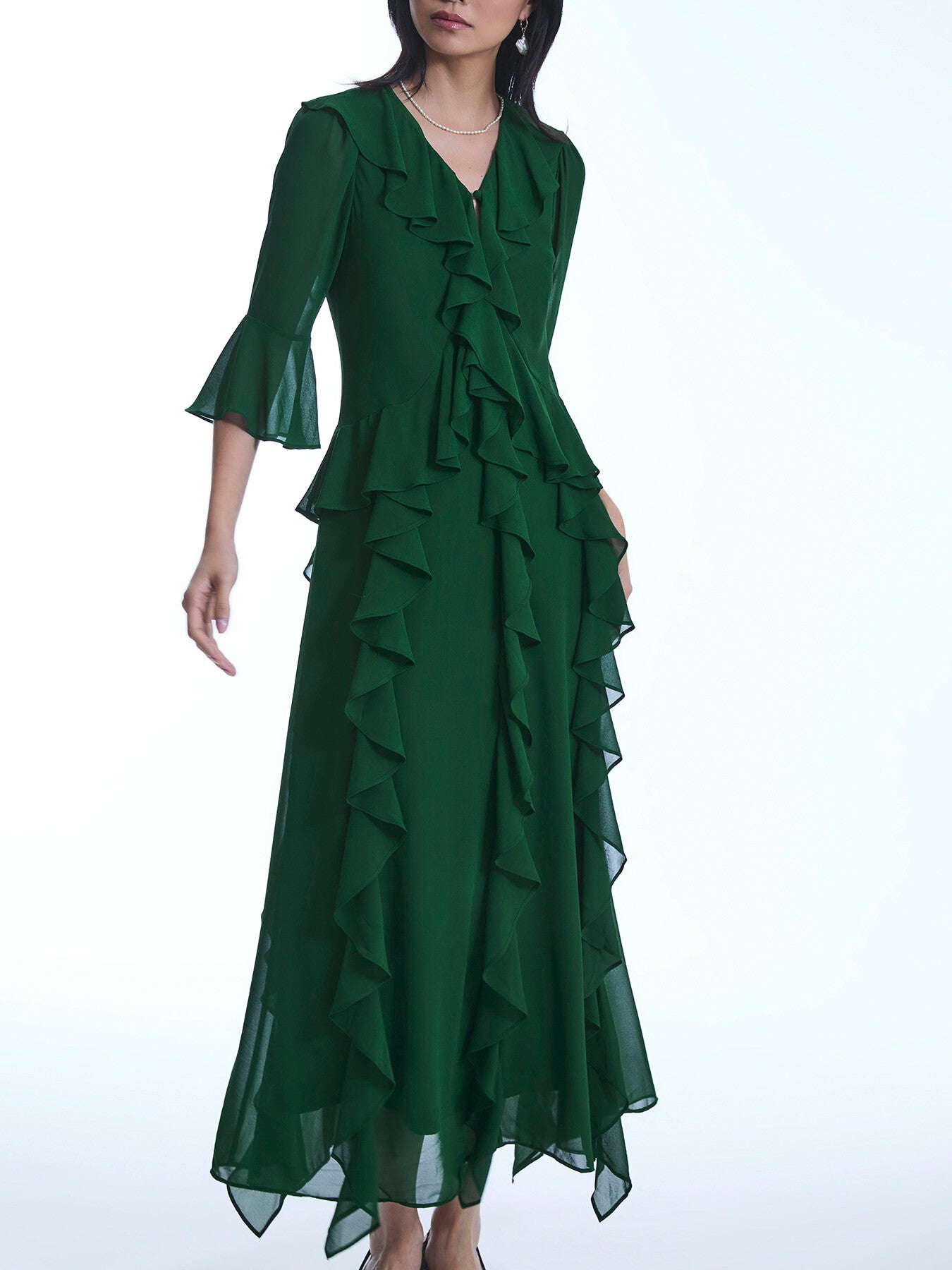 V-Neck Ruffle Dress – Fenwick