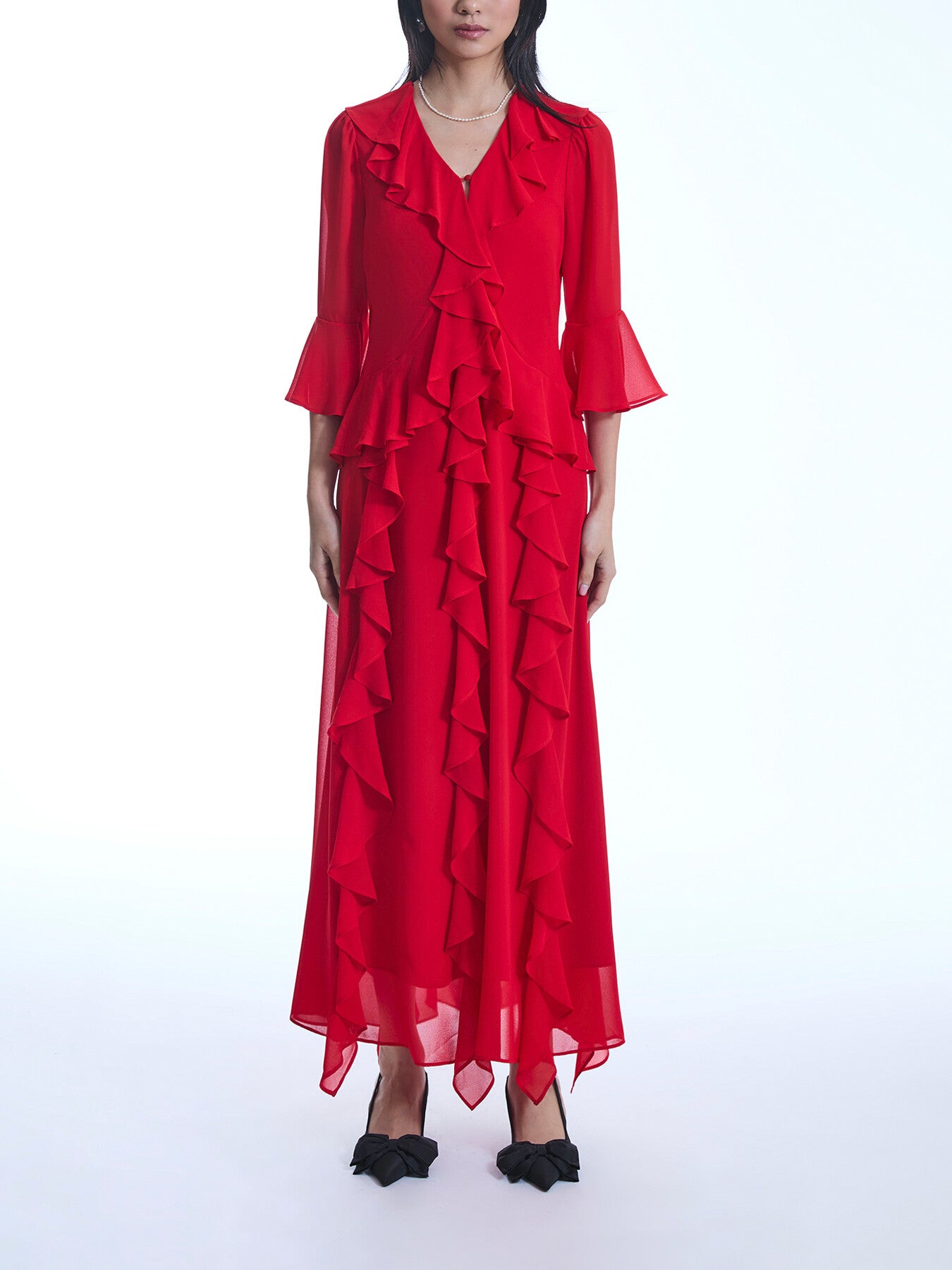 V-Neck Ruffle Dress