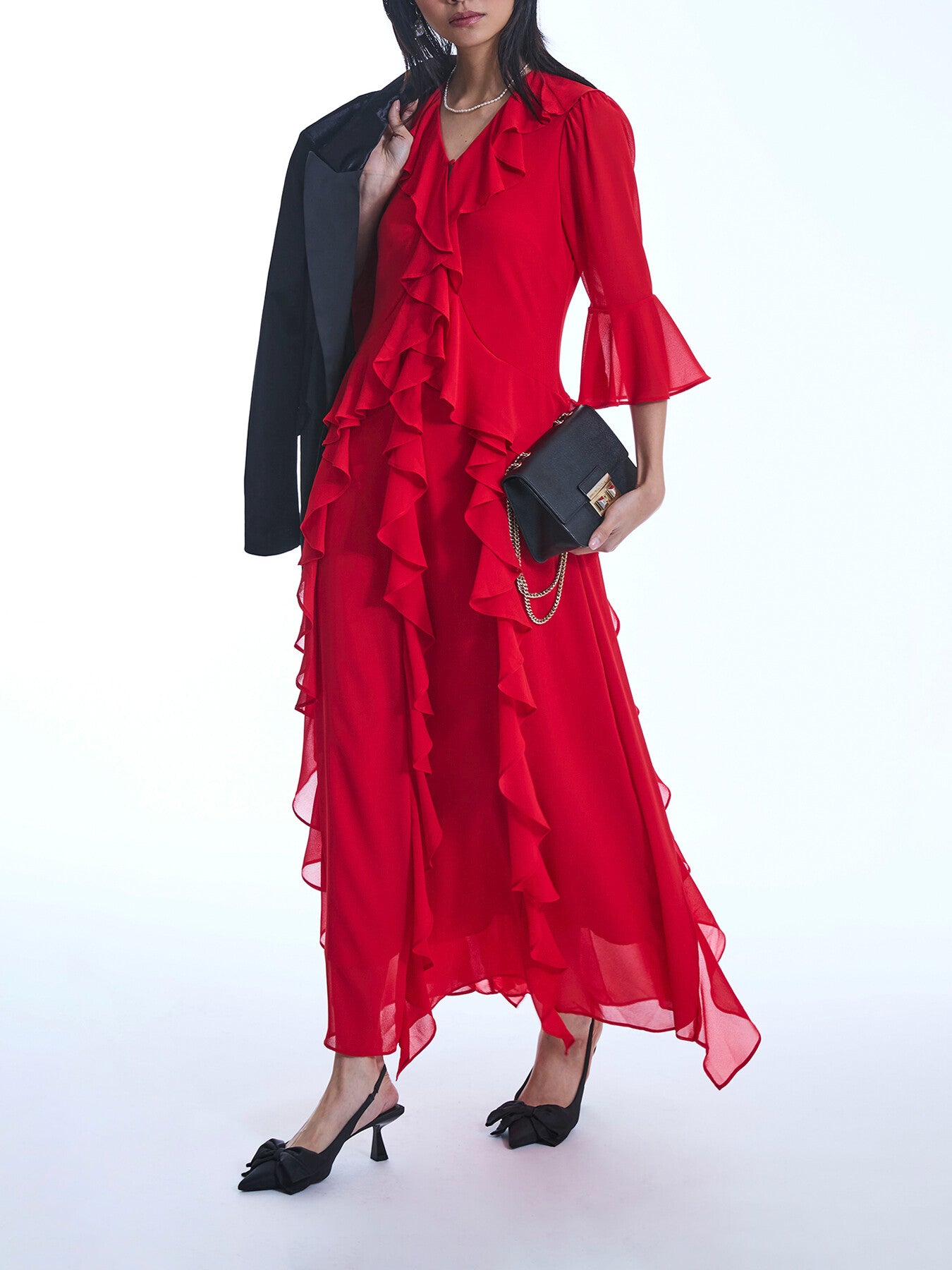 V-Neck Ruffle Dress