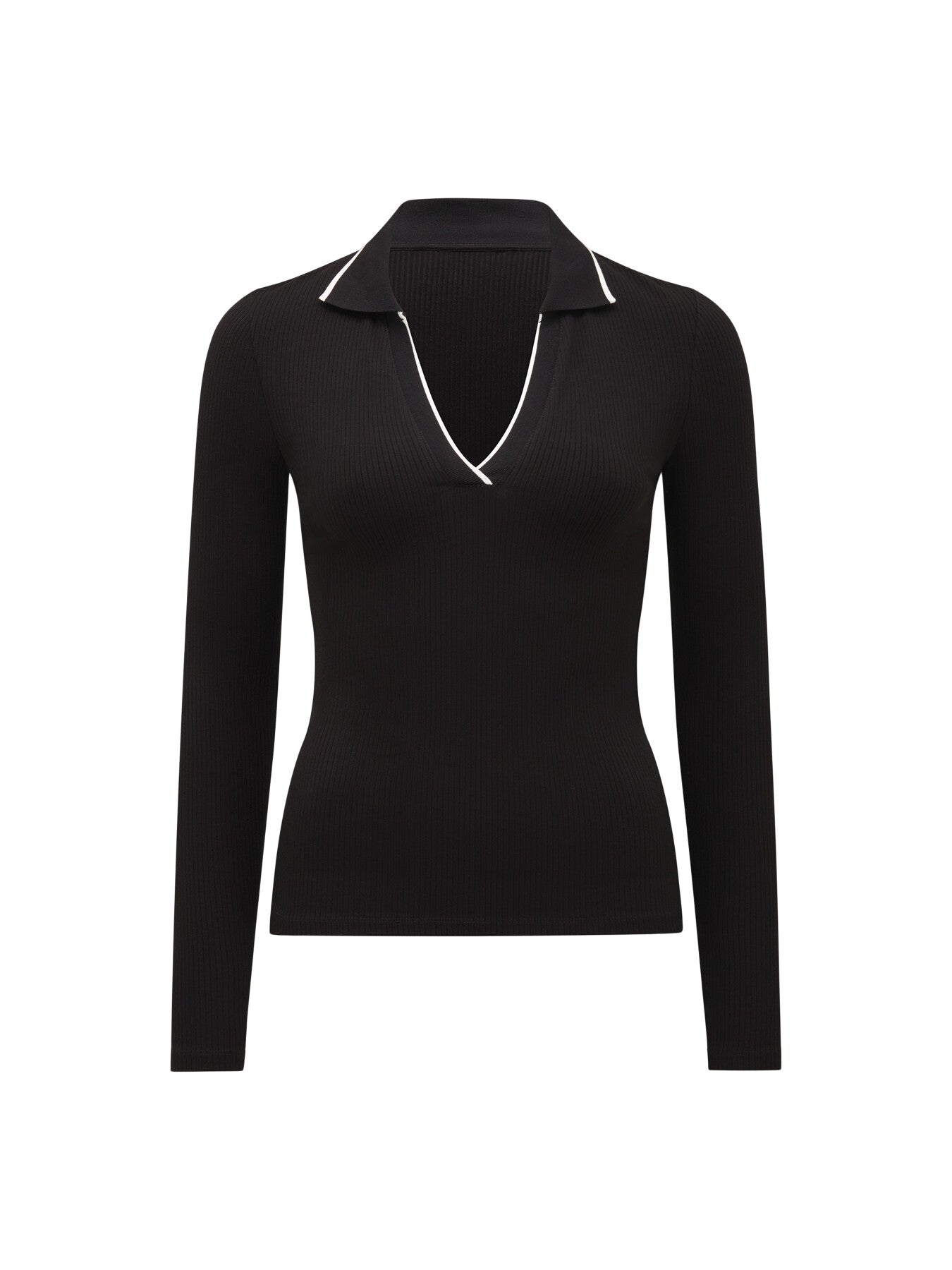 Reina Tipped Long Sleeves Polo Top