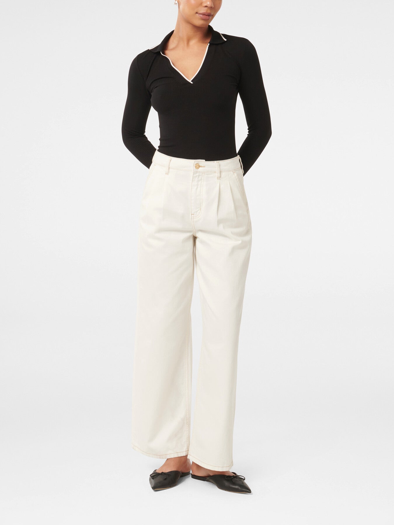 Reina Tipped Long Sleeves Polo Top