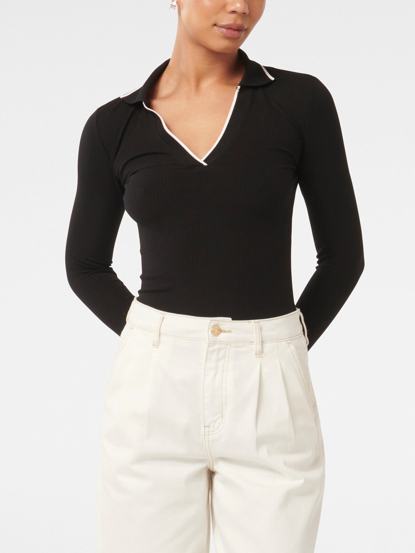 Reina Tipped Long Sleeves Polo Top