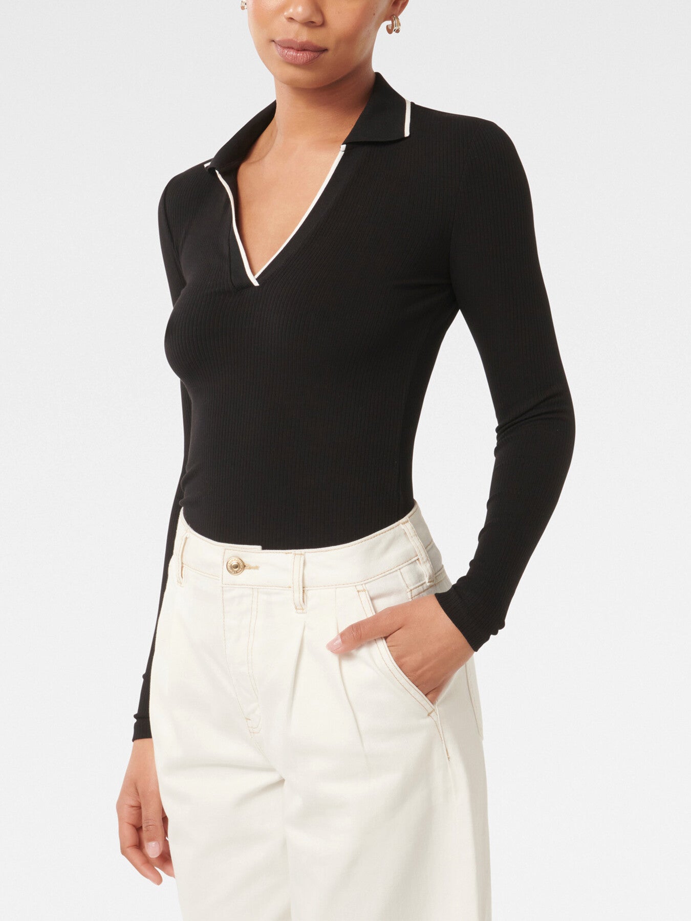 Reina Tipped Long Sleeves Polo Top