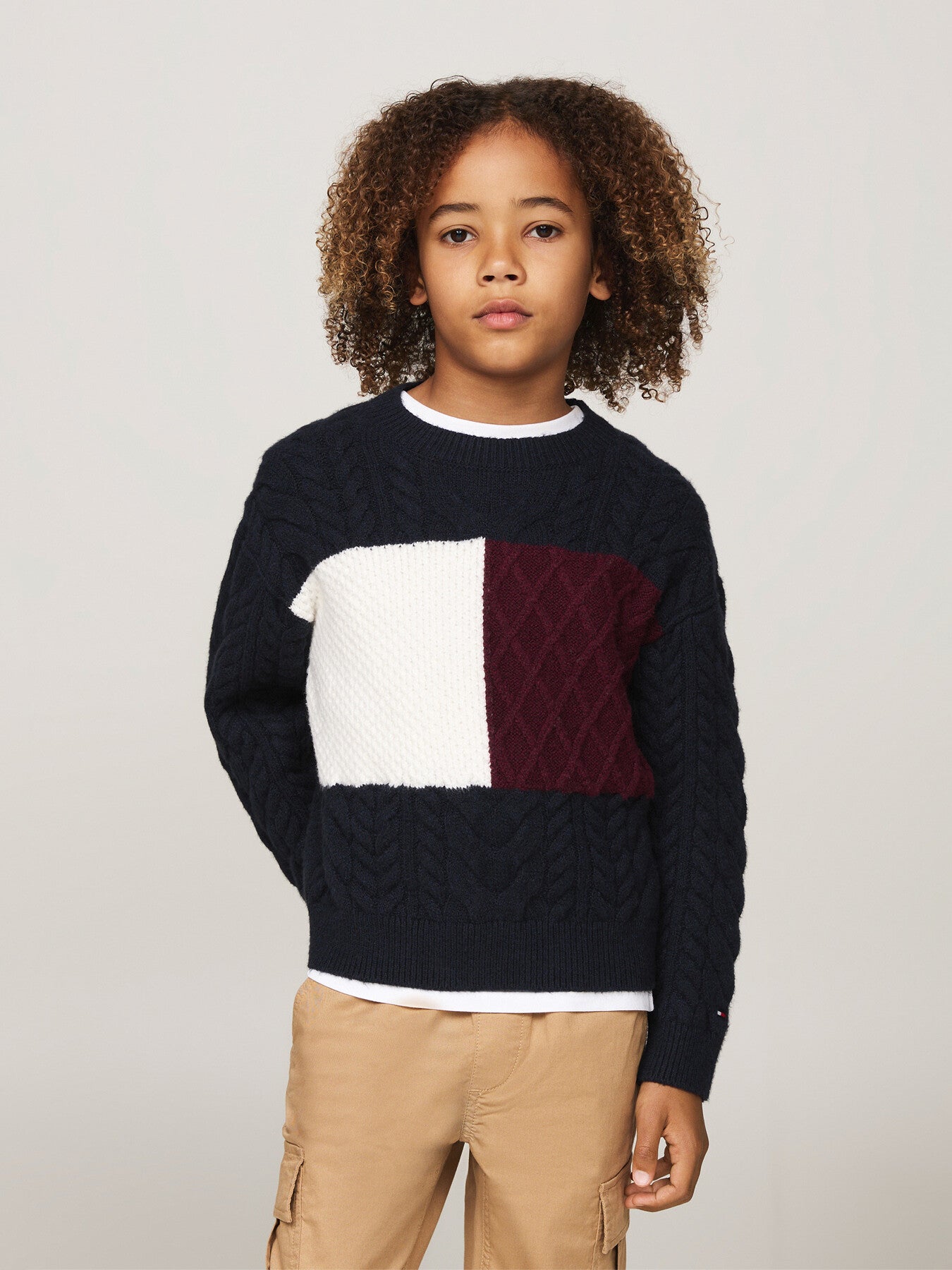 Colour-Blocked Cable Knit Jumper