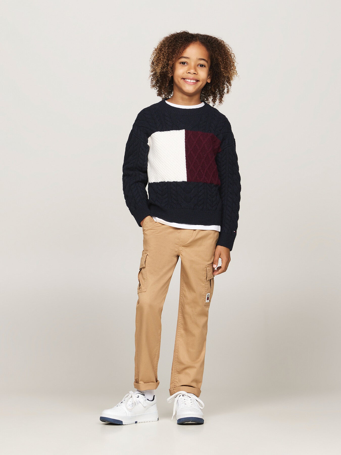 Colour-Blocked Cable Knit Jumper