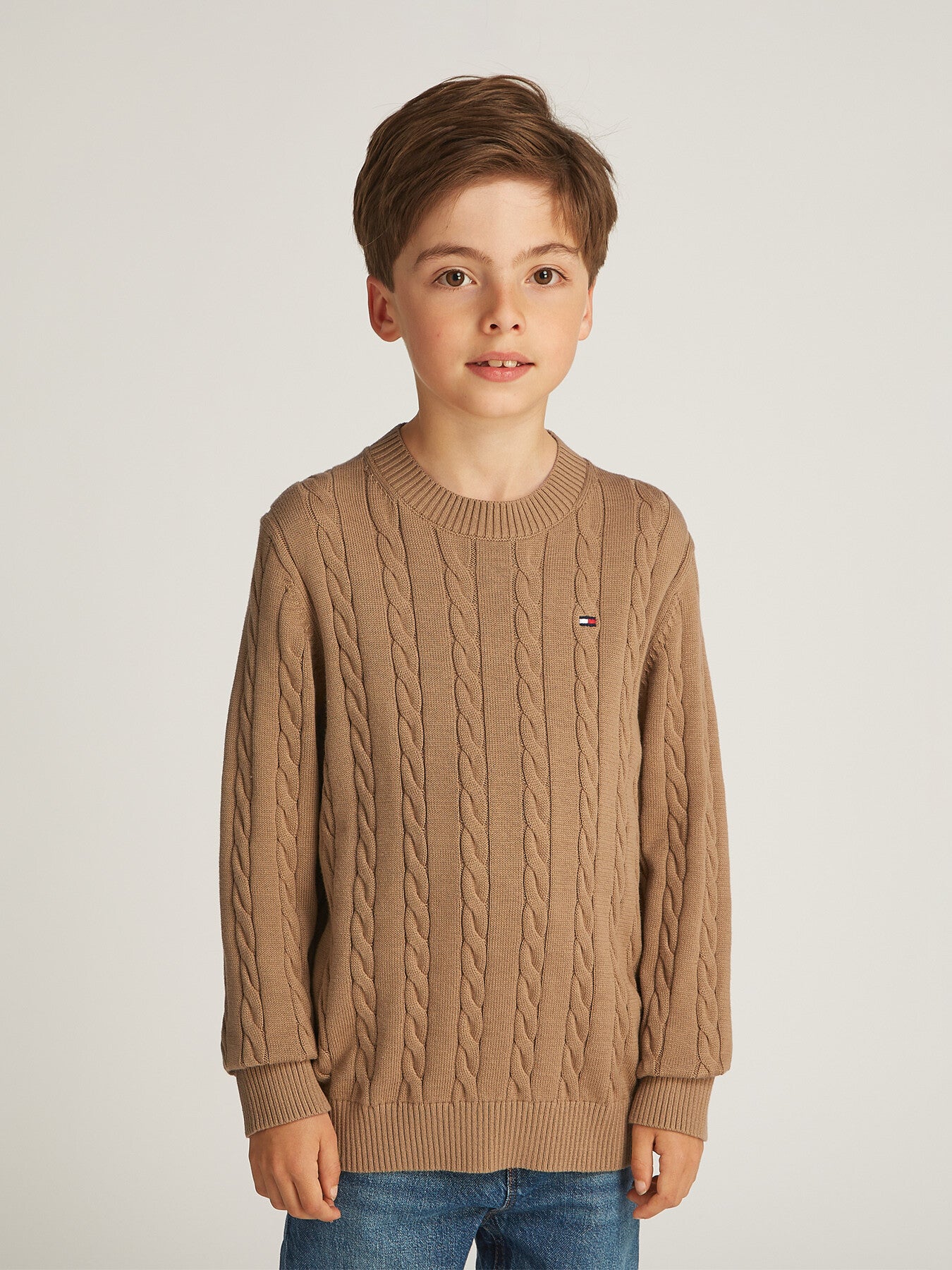 Cotton Crew Neck Cable Sweater