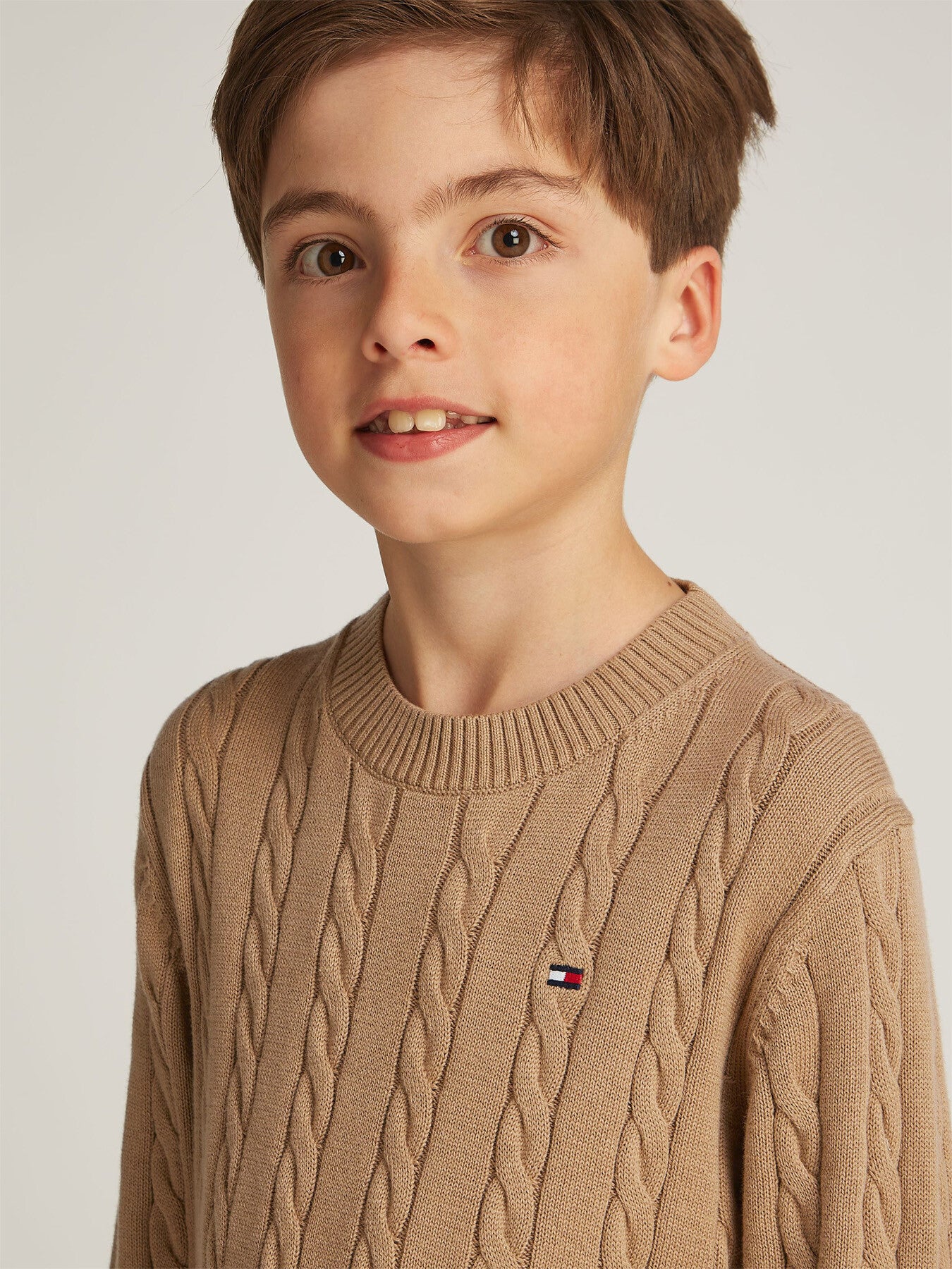 Cotton Crew Neck Cable Sweater