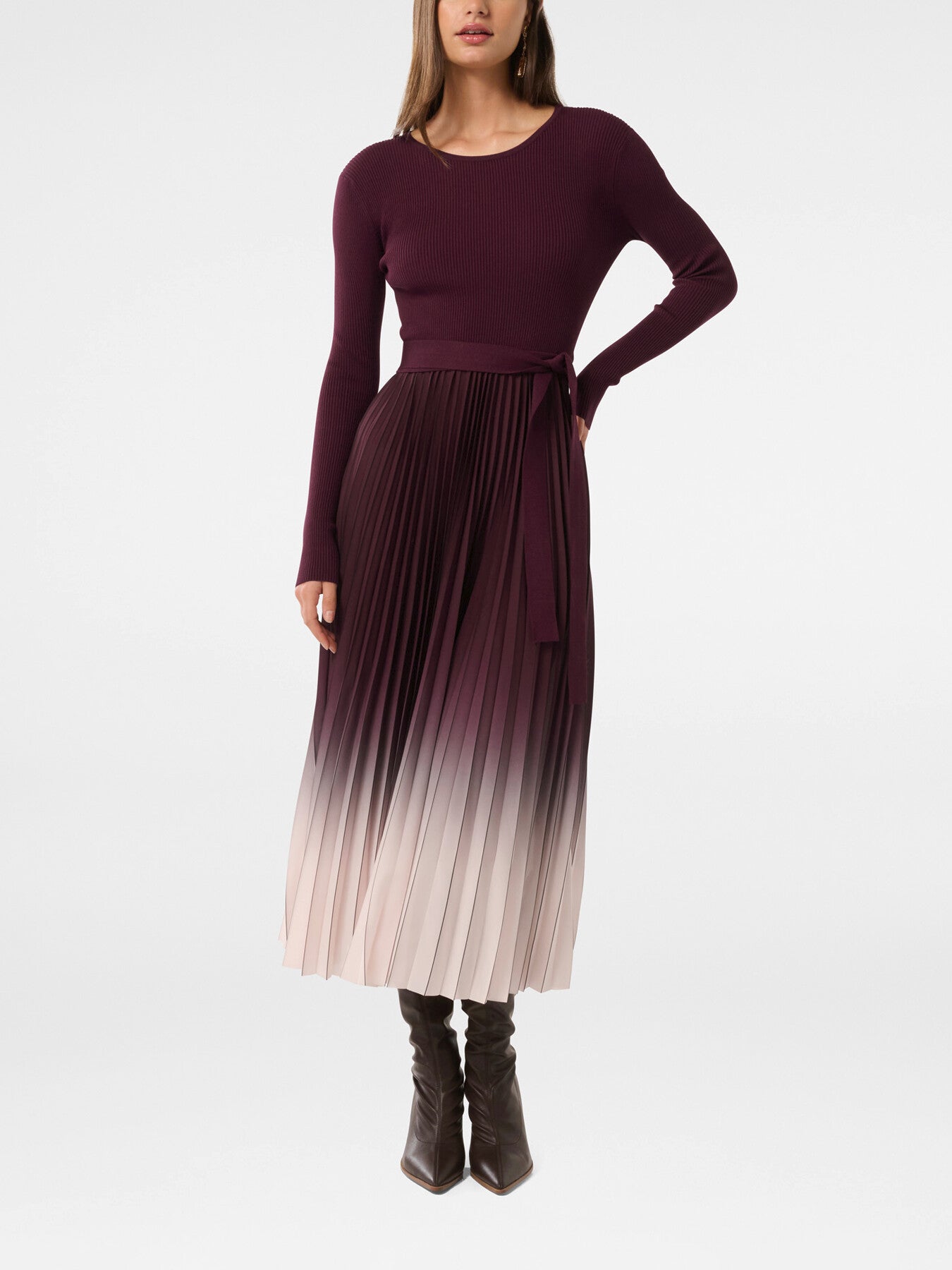 Harmony Crew Neck Ombre Pleated Midi Dress