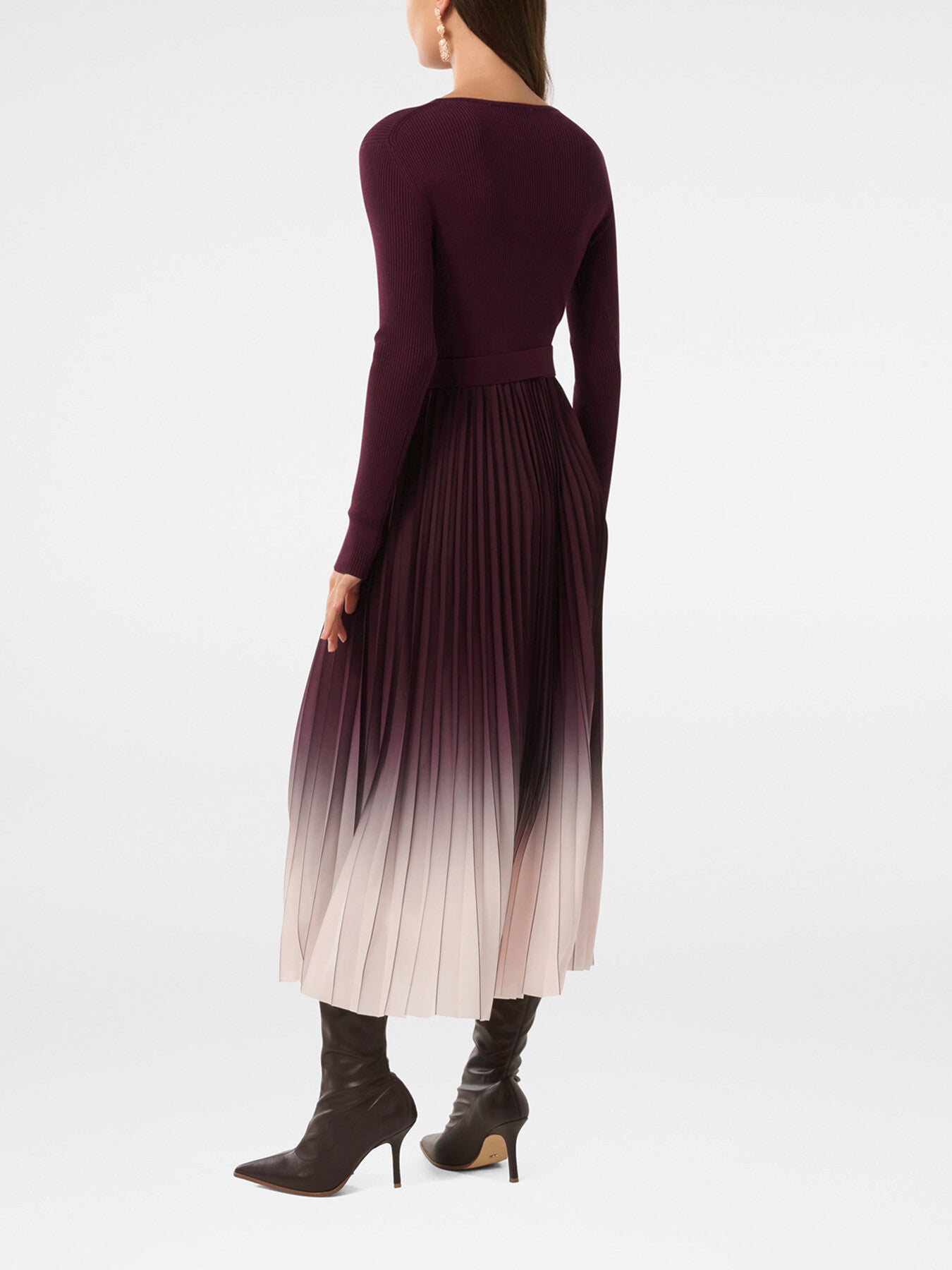Harmony Crew Neck Ombre Pleated Midi Dress