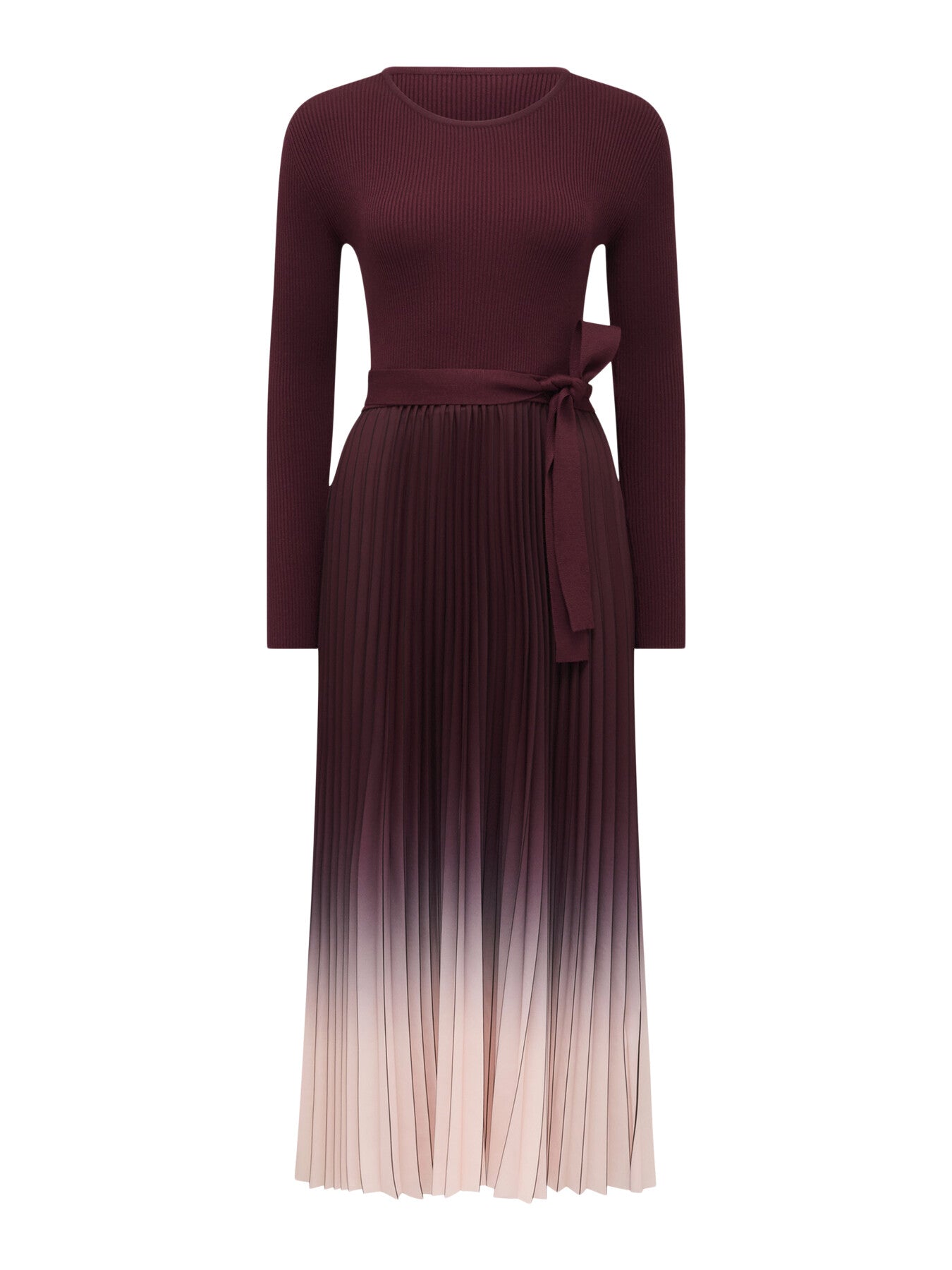 Harmony Crew Neck Ombre Pleated Midi Dress